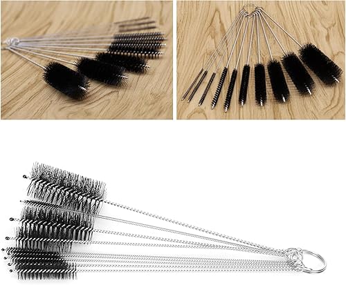 Miniatura 5 de 10 cepillos de limpieza para máquina de café, limpiador de cepillos de acero inoxidable de nailon para pajitas de teclado, jarra de acero inoxidable