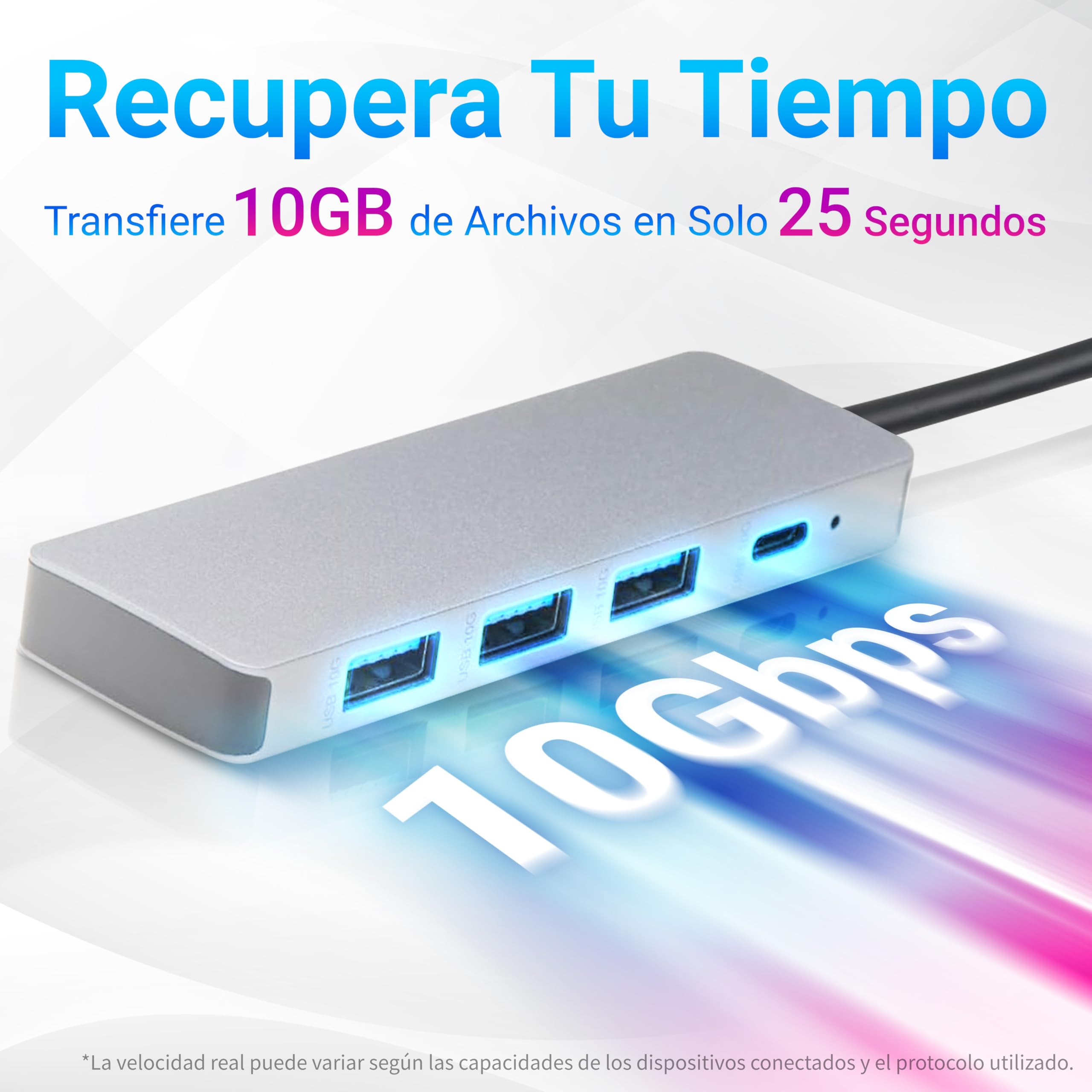 Amazon Basics Hub Dock de USB 3.2/3.1, 2.ª Gen., 10 GB/s, USB C a 1 USB C / 3 USB A, Compatible con Windows/Mac, Plata, Negro