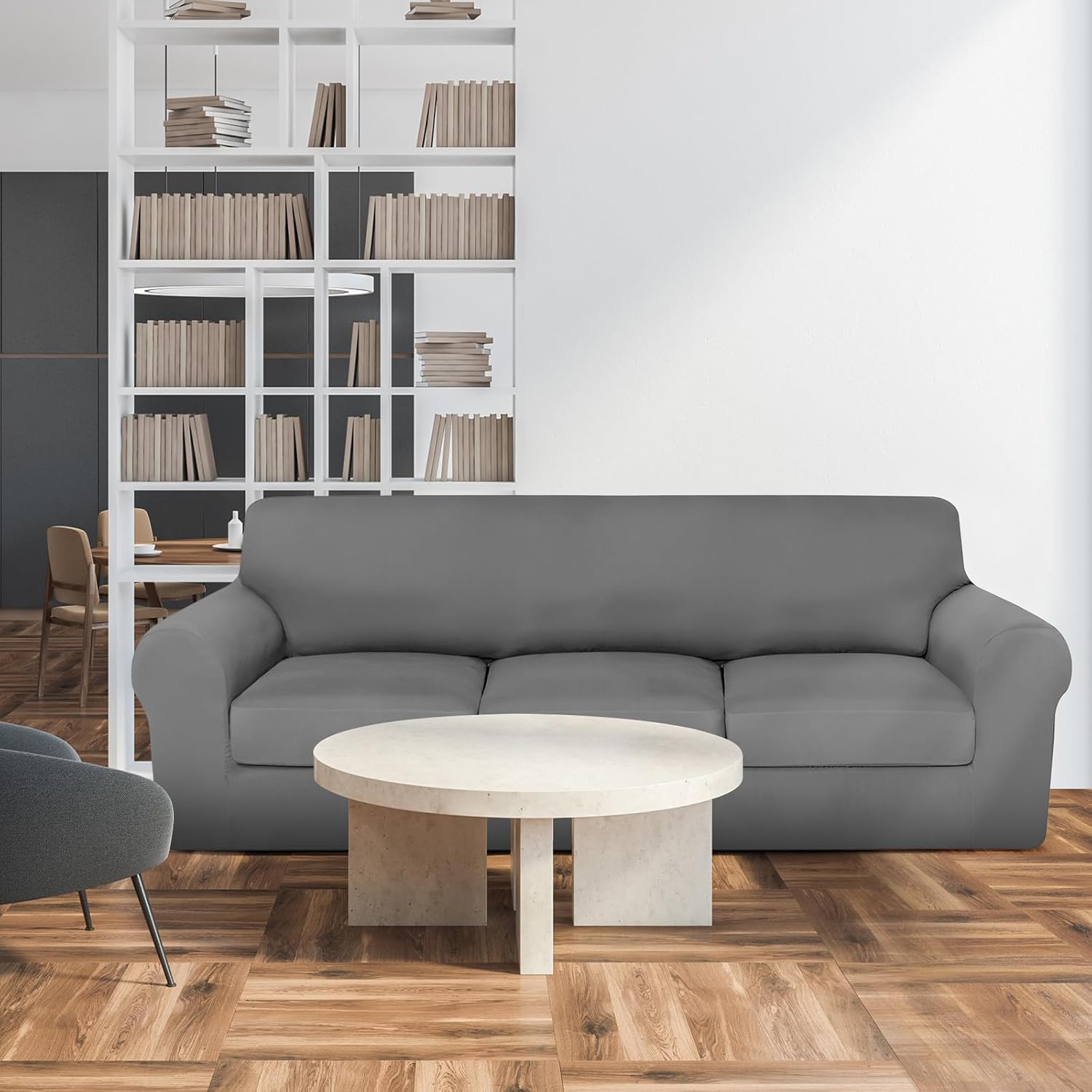 HunnmingRe Sofa Covers for 3 Cushion Couch Stretch Sofa and Loveseat Covers Set 2 Cushion Couch Cover Set Seat Slipcovers Furniture Protector for Living Room(6 Seats,Light Grey)