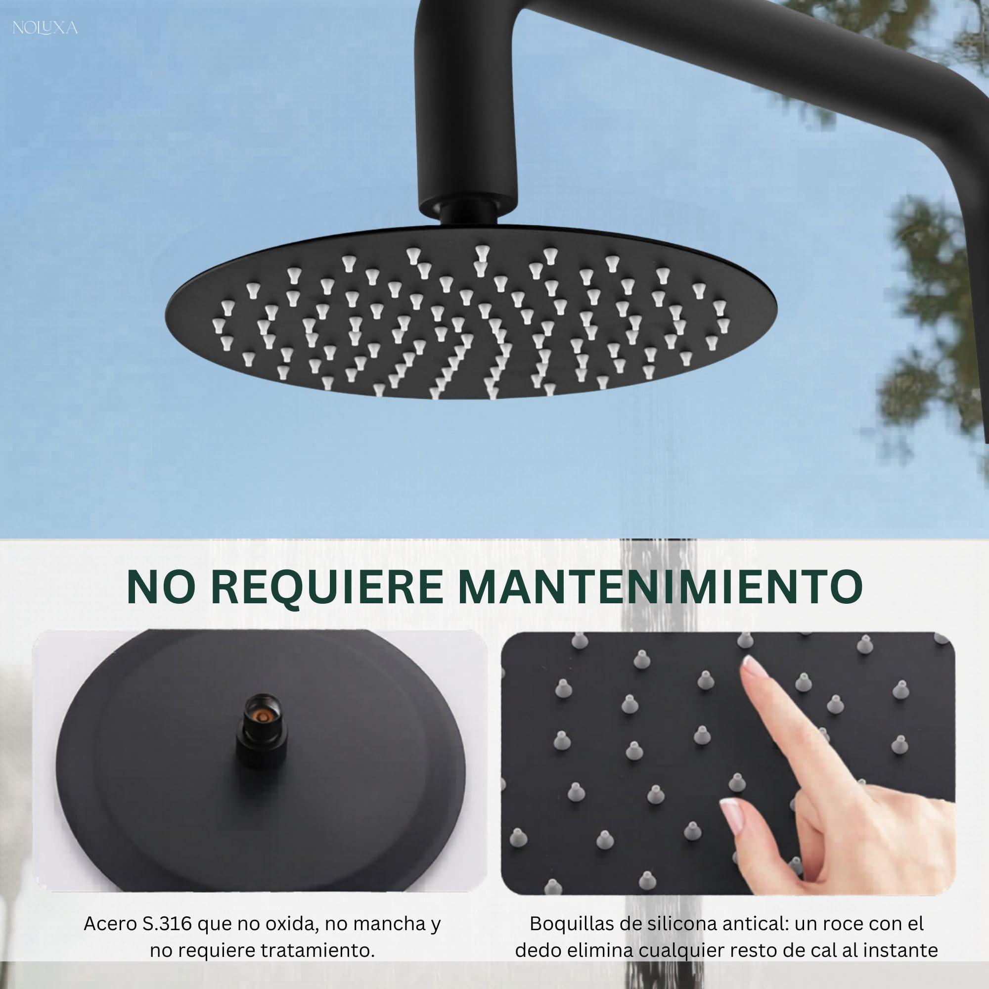 NOLUXA IMEX - Ducha Piscina Exterior Acero S.316 Negro Mate | Ducha Empotrada Suelo para Jardín, Piscina y Terraza | Grifería 1 vía (Agua Fría) con Rociador y Tratamiento Anticorrosión | Serie Oregón