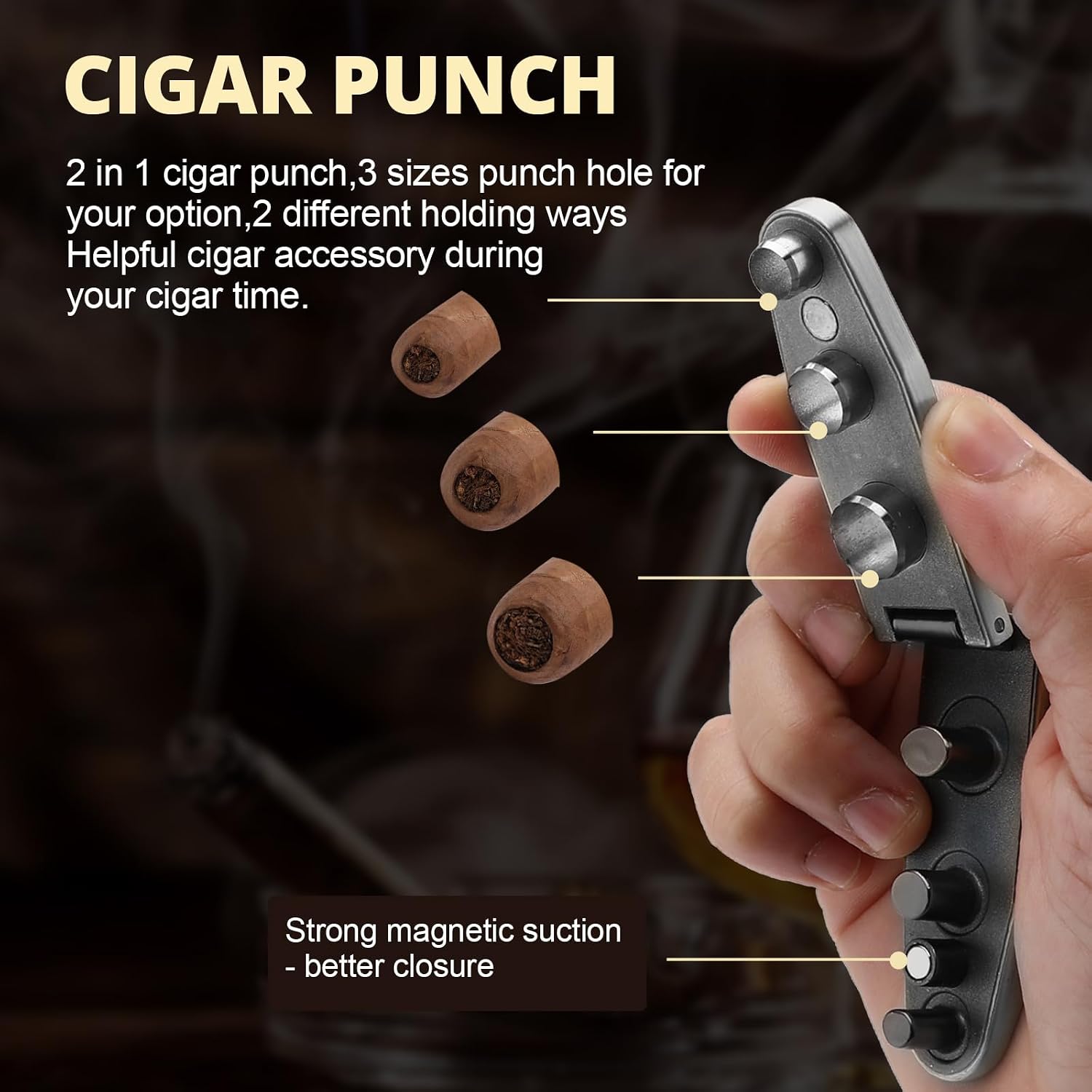 Cigar Punch and Stand Set, Triple-Punch Cutter,Dual Holders, 20-25-30 Ring Guage, Hole Opener with Portable Bag, Multifunctional Puncher Tool