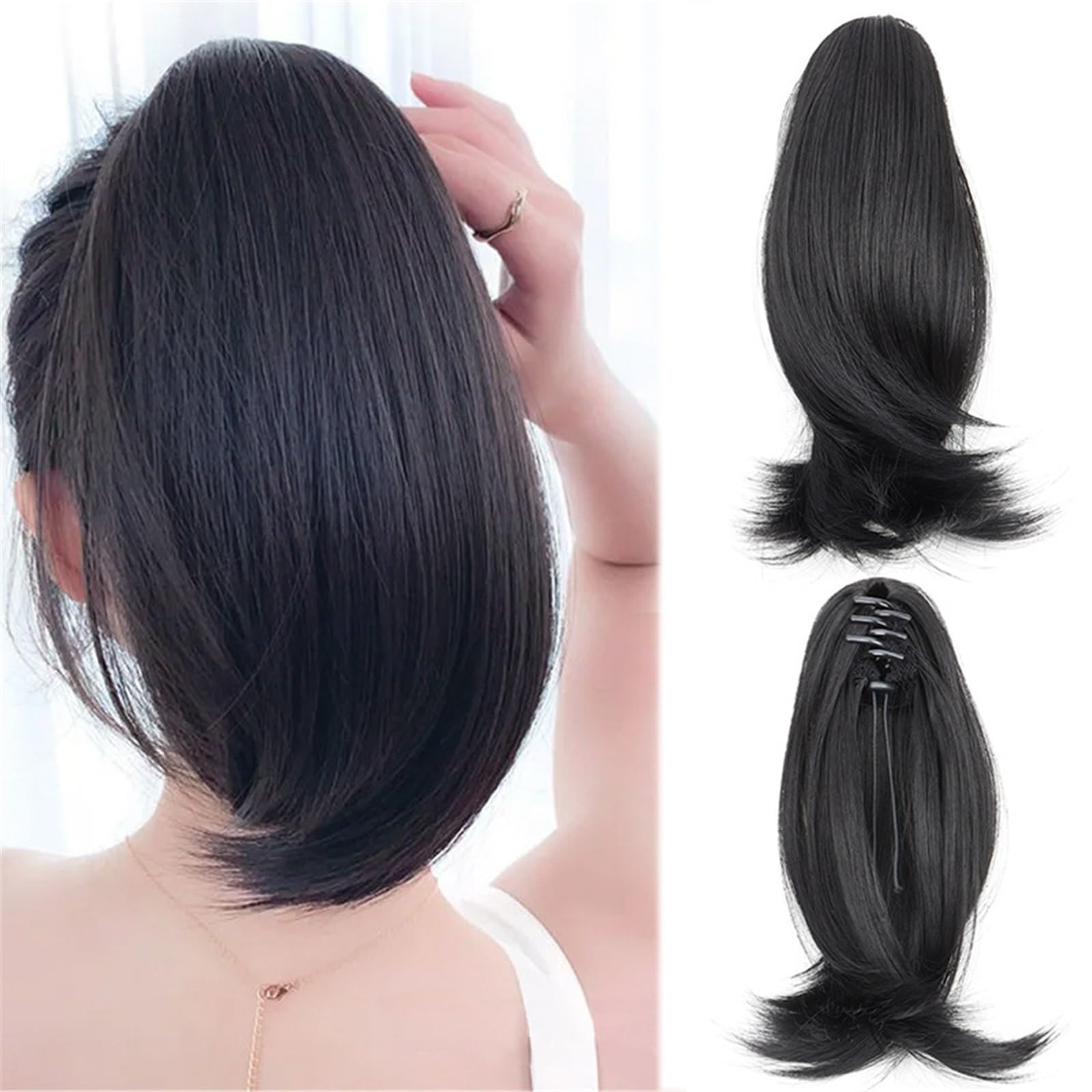 Postiche Extension queue de cheval courte et bouclée avec pince invisible – Postiche synthétique à clipser for femme Naturel(2M30)