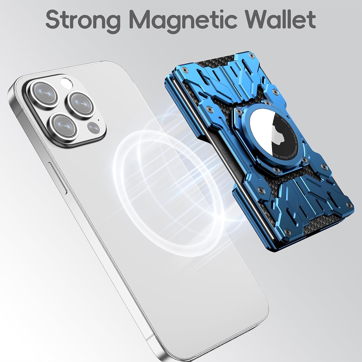 Minimalist Mens Wallet RFID Blocking - Slim Metal Wallet With Airtag Holder - Compact Credit Card Holder Mini Size, Metal, Carbon Fiber (Blue) - Image 4