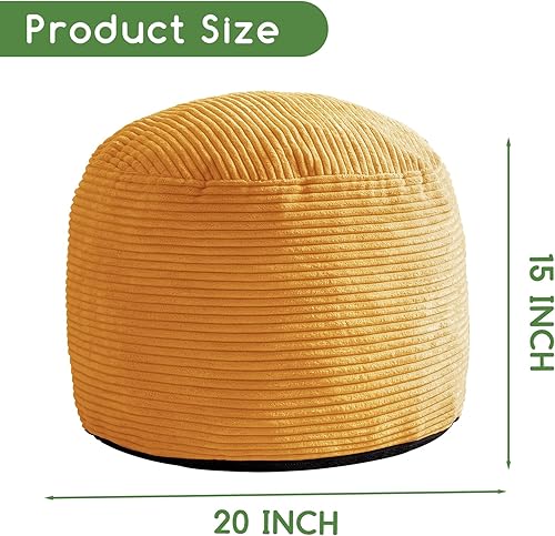 Miniatura 2 de HIGOGOGO Puf redondo de relleno otomano, pufs de pana con relleno de trozos de espuma, puf peludo y esponjoso, taburete de almacenamiento otomano,