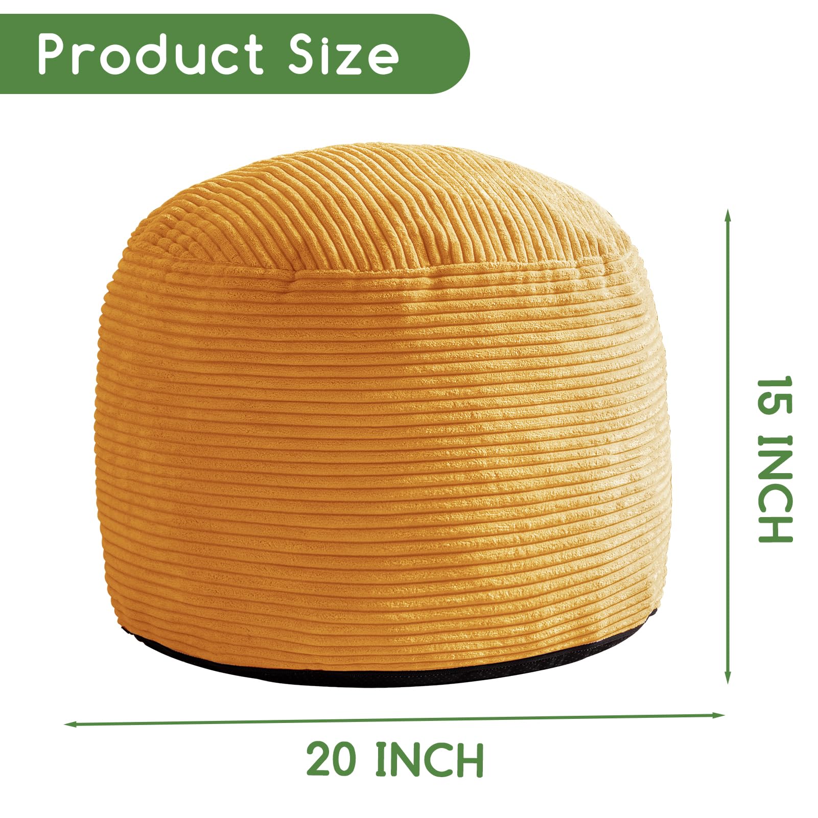 HIGOGOGO Round Stuffed Pouf Ottoman, Corduroy Poufs with Foam Chunk Filling, Furry and Fluffy Pouf Foot Stool Storage Ottoman, 20 X 15 Floor Poufs Foot Rest for Living Room, Orange