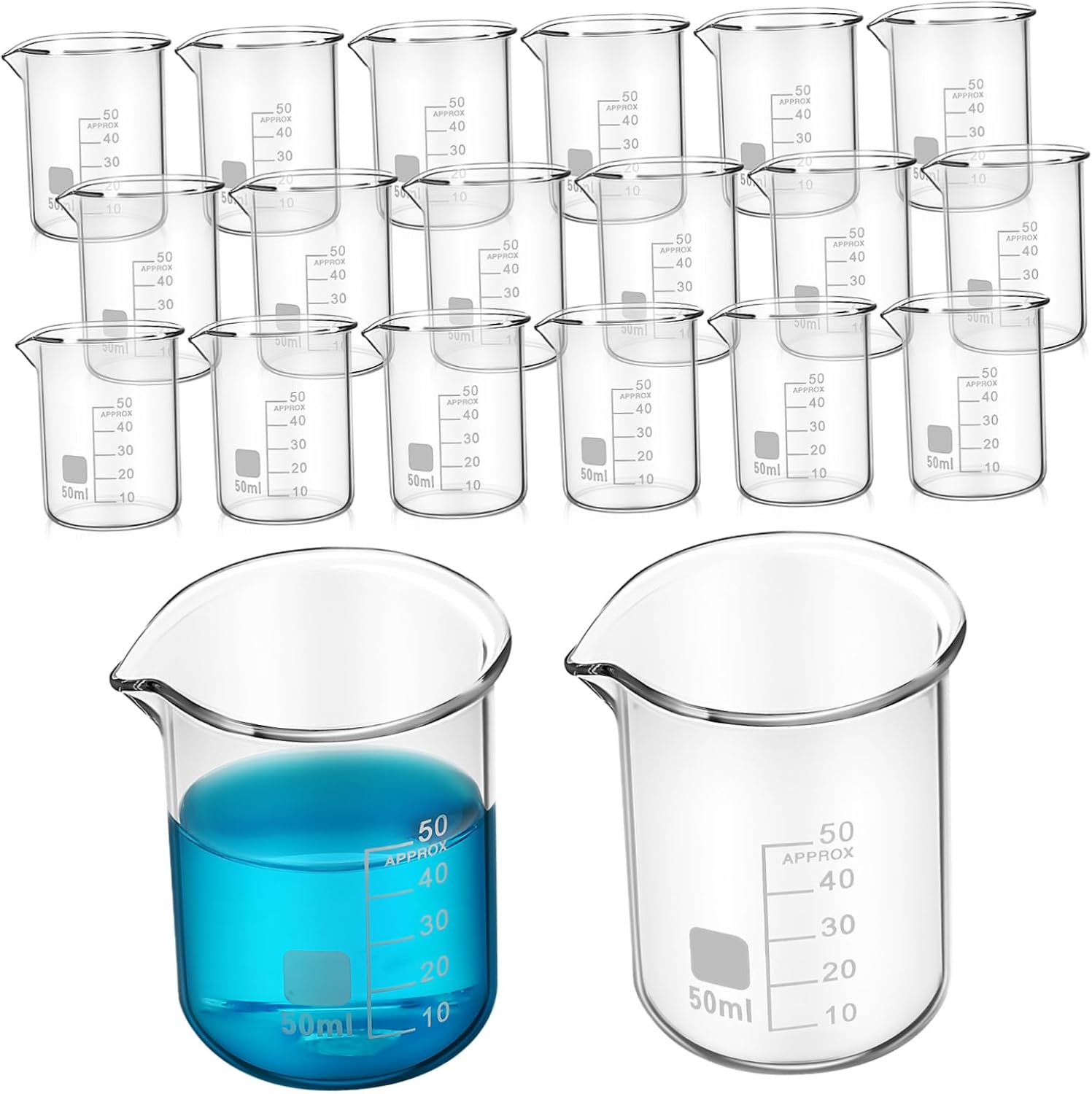 Zerodeko 20pcs Graduated Glass Beakers Spout Heat Safe Laboratory Measuring Cups 50ml Science Experiment Supplies