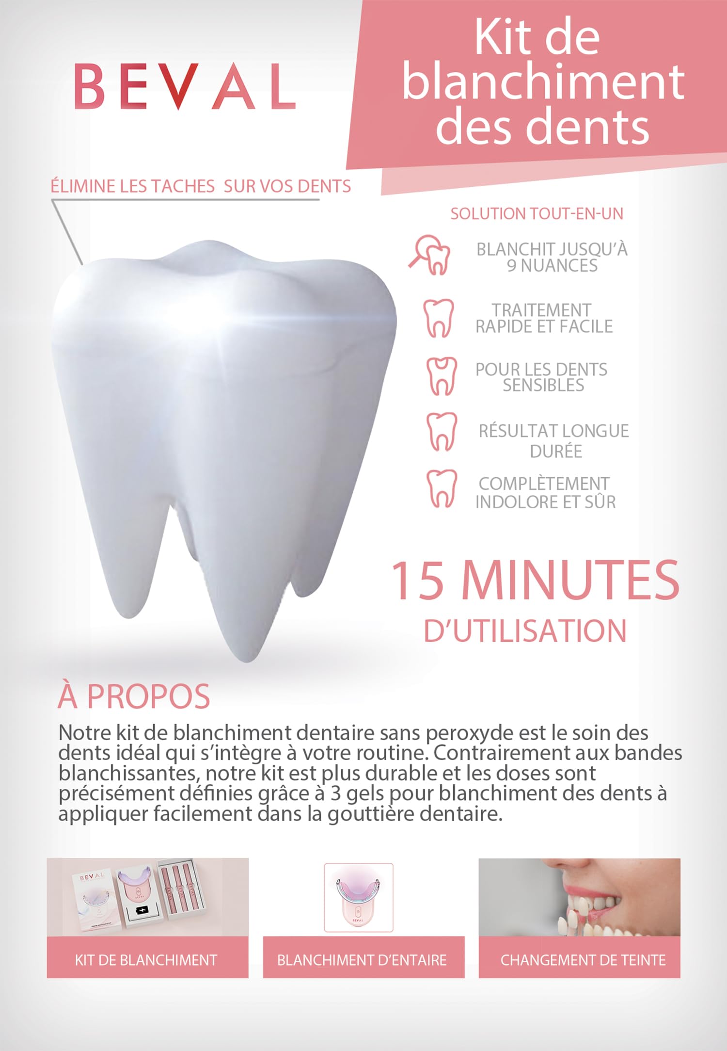 Beval Kit di sbiancamento dentale - Kit per sbiancare i denti con dispositivo LED e siringa gel sbiancante - Risultati in 1 settimana
