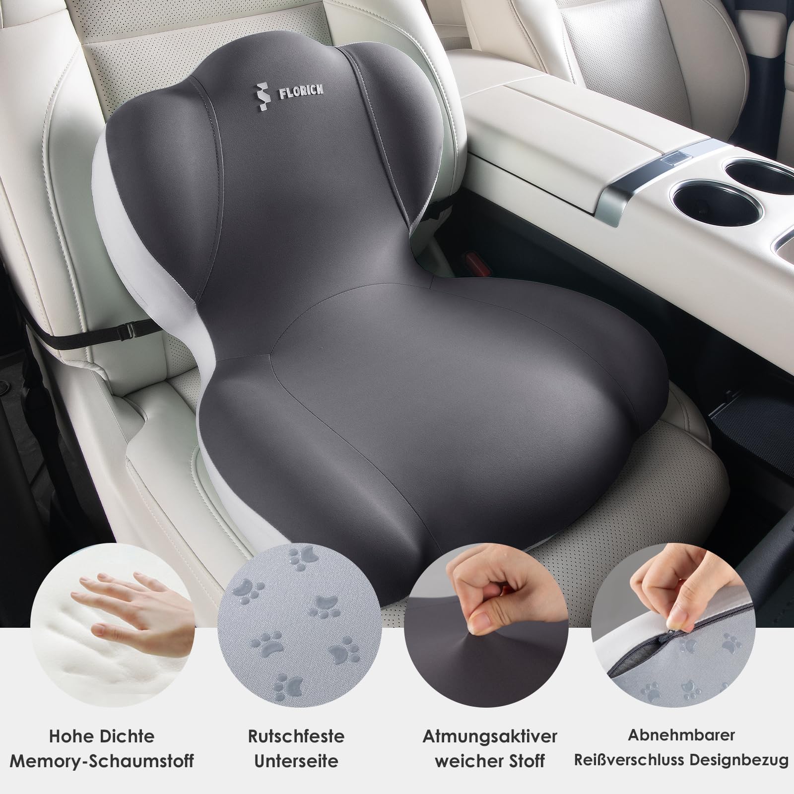 FLORICH Cuscino per Sedile Memory Foam Cuscino Lombare Sedia, Cuscino Ergonomico per Sedili di Auto, Sedie da Ufficio, Sedie a Rotelle, Grigio02