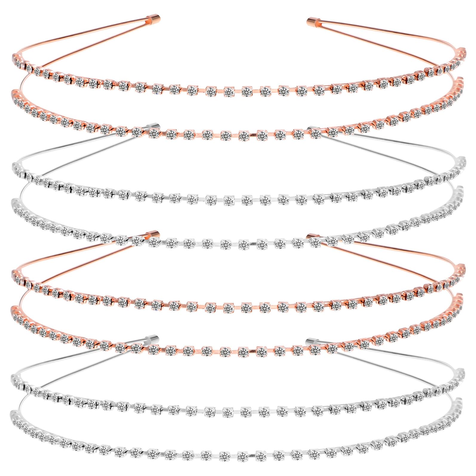 4 pezzi Fasce for capelli da donna Doppia Accessori for capelli con strass Set di fasce for capelli in oro rosa e argento for spose e occasioni specialiNO.1664