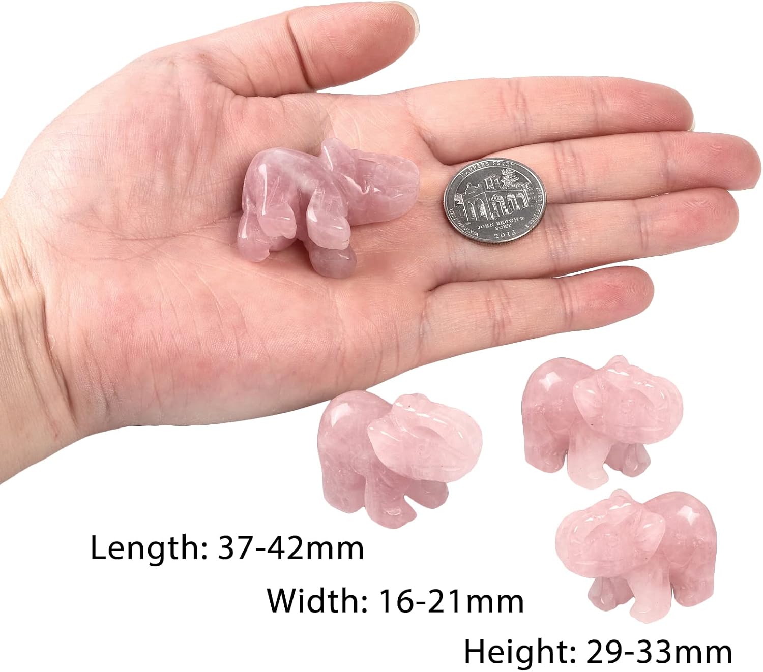 SUNYIK Pack of 5 Rose Quartz Elephant Figurine Set image 2
