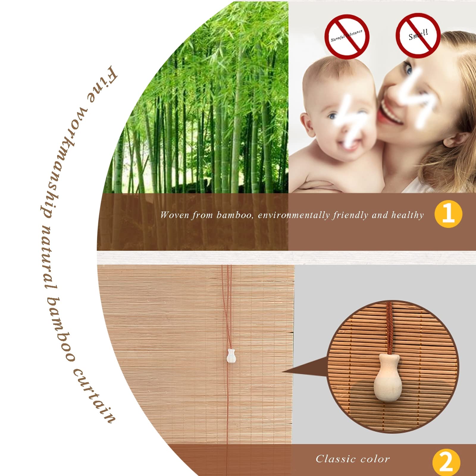 Tende in Bambu Da Esterno - Tende A Rullo Per Interni -Tapparella Avvolgibile Bamboo, Oscurante Traspirante Tenda - Per Giardino Balcone Porta Finestra,W50xH150cm/W19.68xH59.05in