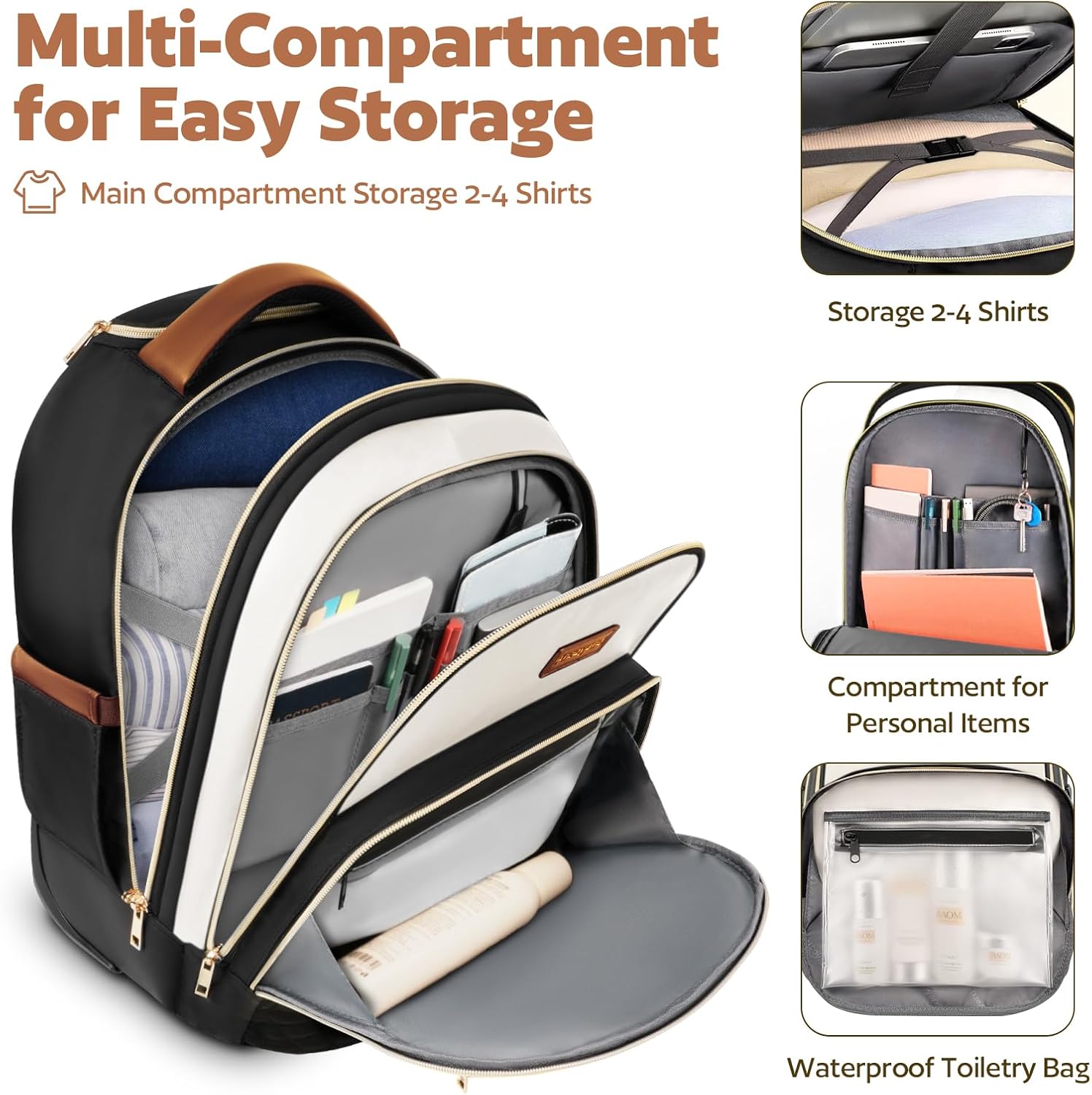 Small Rolling Backpack for Women, Lightweight Travel Backpack with Wheels, Roller Backpacks for Adults, Water Resistant Rolling Laptop Bag, Wheeled Underseat Carry On Luggage, Beige Brown - Image 2