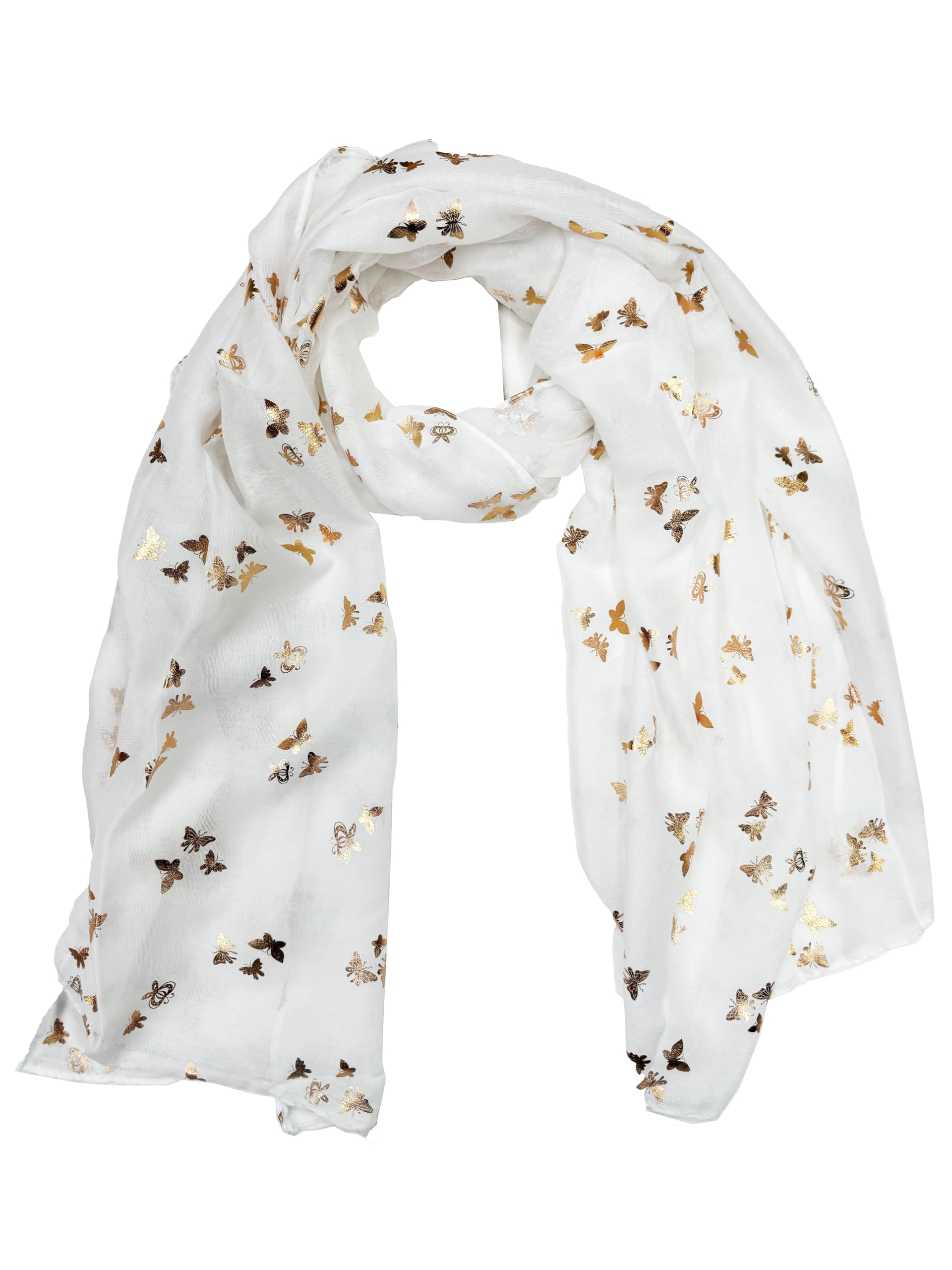 Zac's Alter Ego Women's White / Gold Foil Metallic Glitter Tiny Butterflies Print Scarf