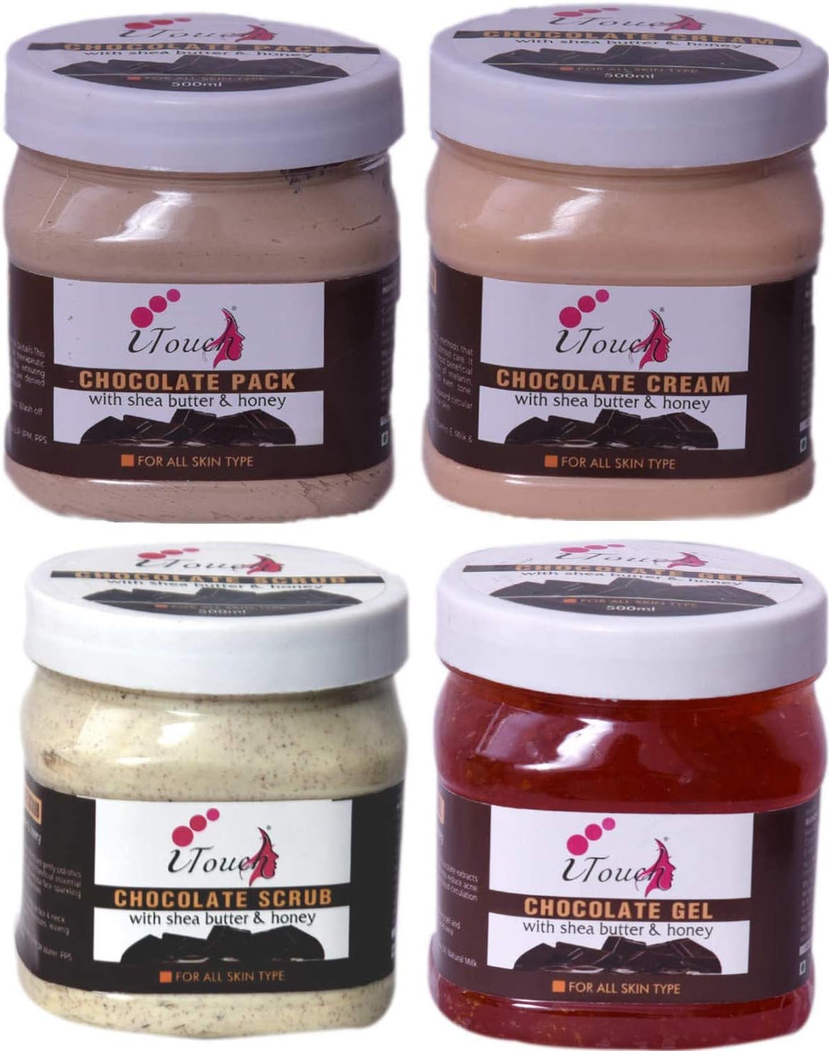 I TOUCH HERBAL CHOCOLATE SCRUB, CREAM, PACK, GEL 500 ML X 4 FACIAL COMBO, CUSTOMISED FACIAL KIT (PACK OF 4)-2000 ML