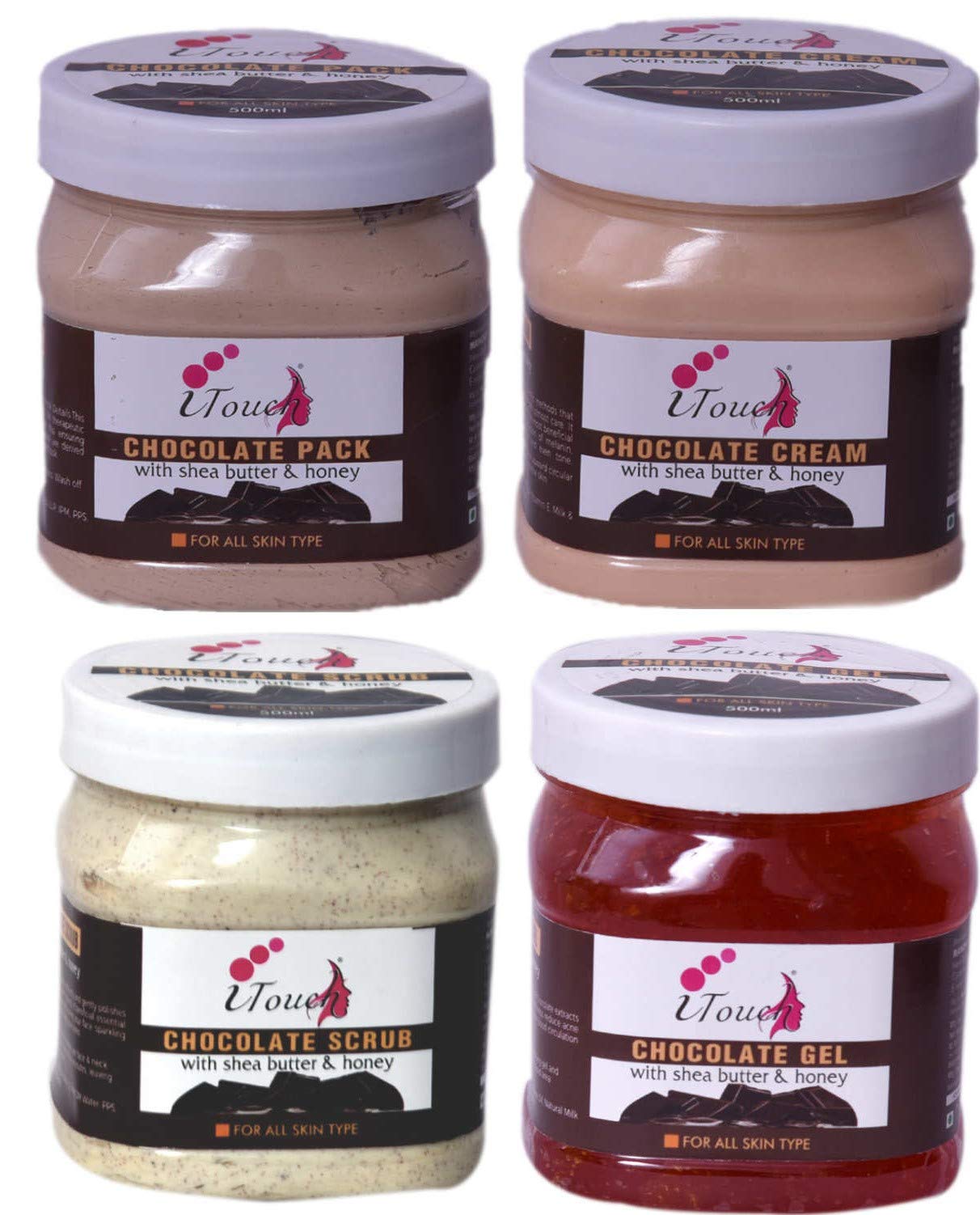 I TOUCH HERBAL CHOCOLATE SCRUB, CREAM, PACK, GEL 500 ML X 4 FACIAL COMBO, CUSTOMISED FACIAL KIT (PACK OF 4)-2000 ML