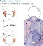 Fintie 2 Pcs Luggage Tags, Privacy Cover ID Label with Stainless Steel Loop and Address Card for Travel Bag Suitcase(Lilac Marble)