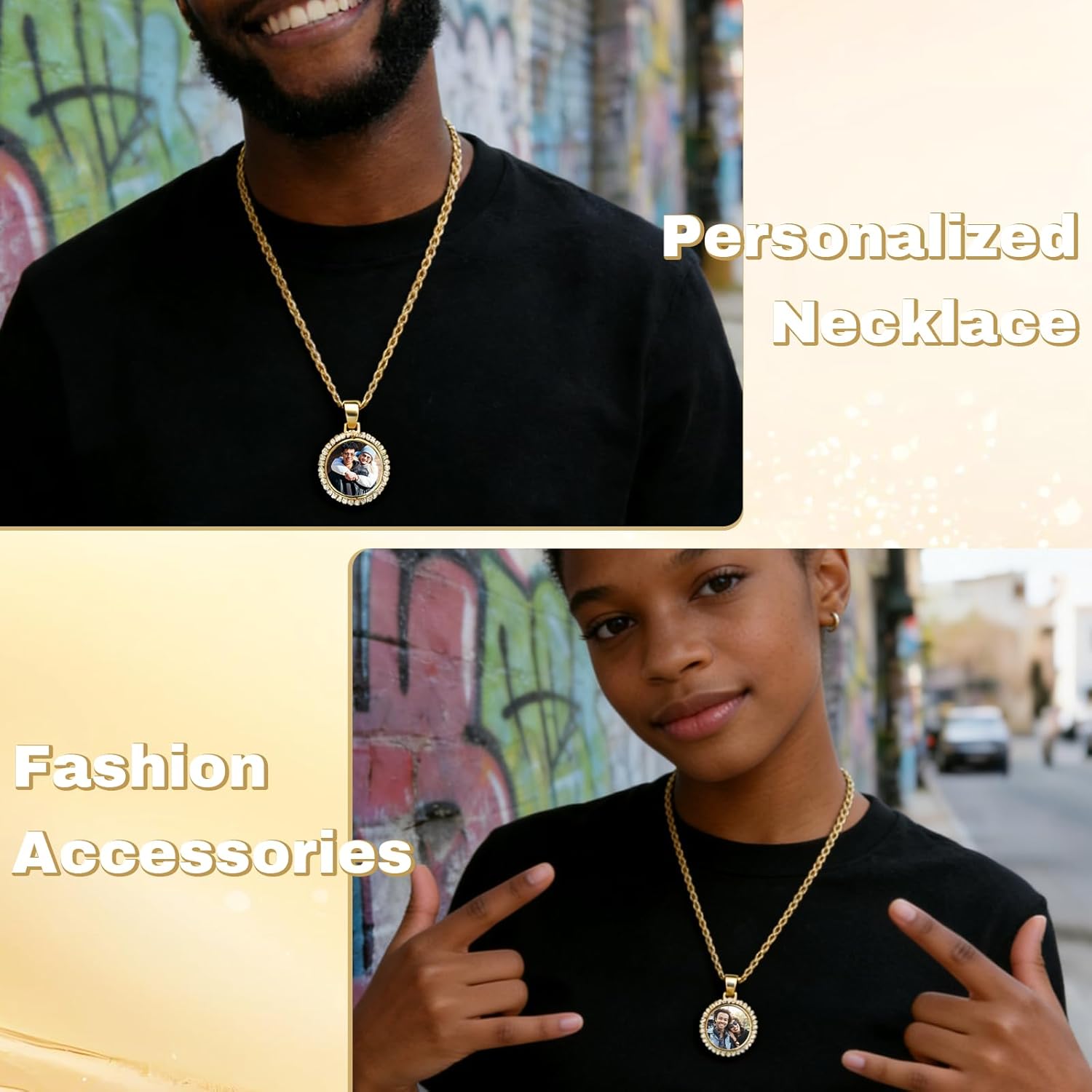 HJX Custom Circle Chain with Picture Necklace 18K Gold Plated Pendant, Memorial Necklace with Picture Gift for Men Women - Image 5