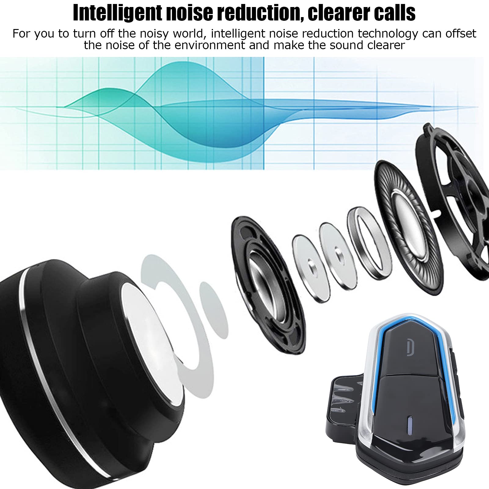 Jectse Auricolare per Moto, Auricolare per Casco da Moto, Auricolare per Casco da Moto Ultra Sottile con Microfono, per Vivavoce/Musica per Lo Sport in Moto