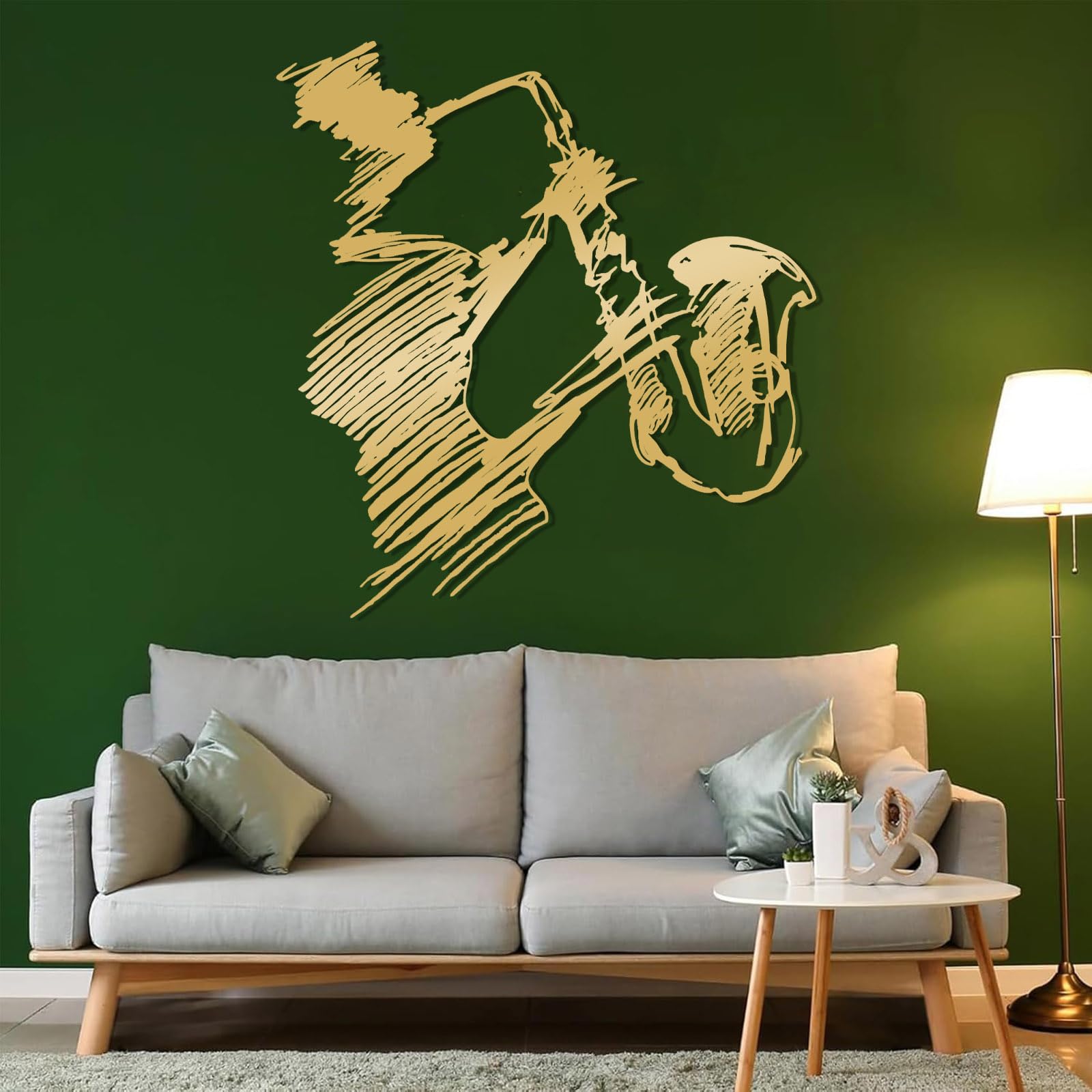 Decorazione da Parete in Metallo con Sassofono, Musica Astratta, Decorazioni con Linee astratte, Decorazione da Musicista, Cartello Jazz per Soggiorno, Studio (Argento 20