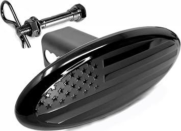 Oval American Flag Metal Trailer Hitch Cover Plug with Anti-Rattle Pin Bolt for Ford Fits 2" Receivers, Black