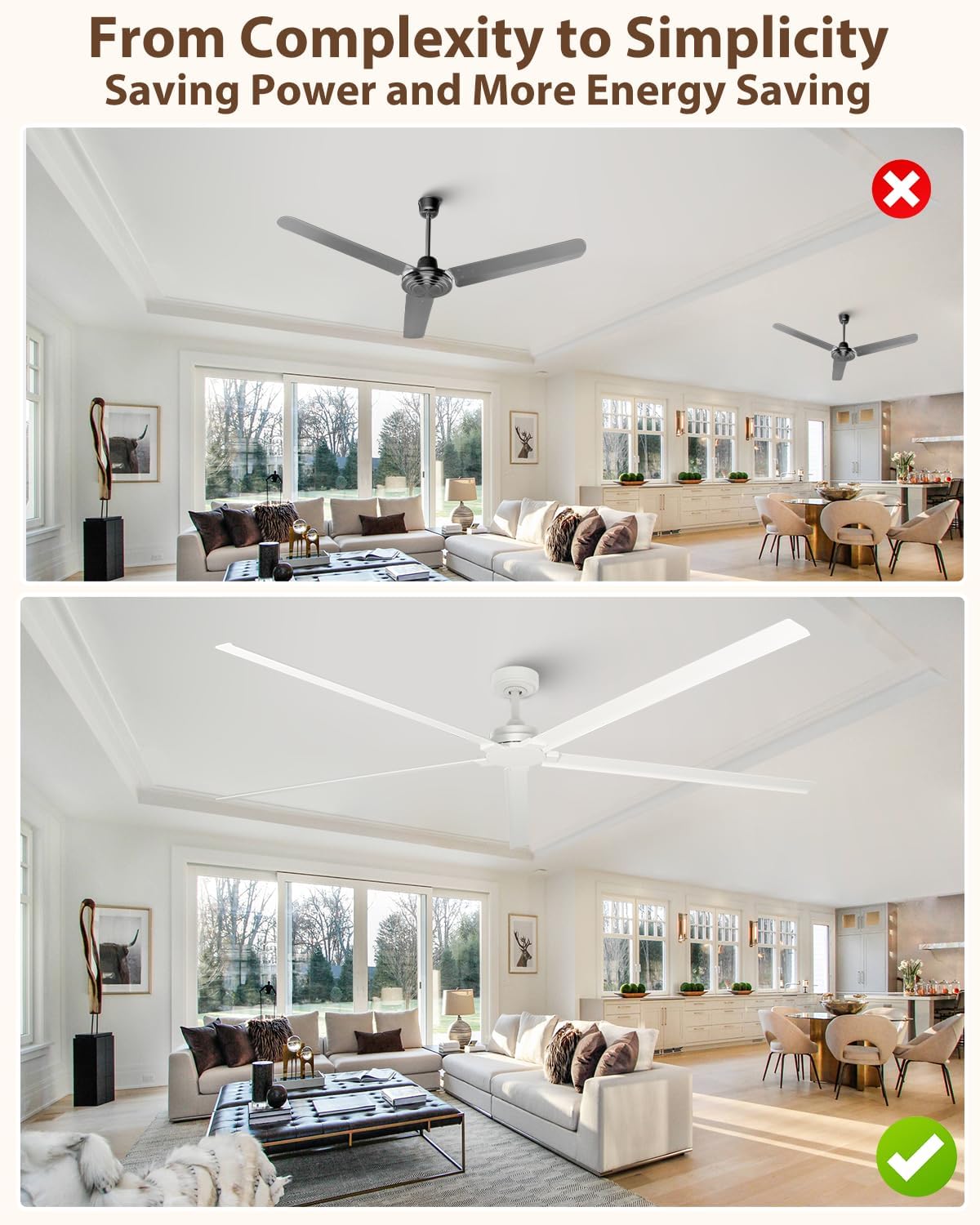 72 Inch White Ceiling Fans Without Lights, IPX4 Rated Outdoor Garage Ceiling Fan with Remote, 6-Speeds, Reversible Aluminum Blades, Large Industrial Ceiling Fan for House, Patios, Garage, Shop