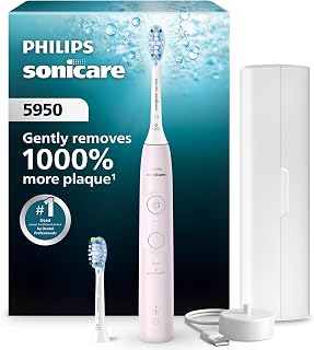 Philips Sonicare 5950 Rechargeable Electric Toothbrush, 2 Brush Heads, Pink | 1000% More Plaque Removal¹, Visual Pressure Sensor, 6 Brush Settings, 21-Day Battery, Includes Travel Case, HX7132/03