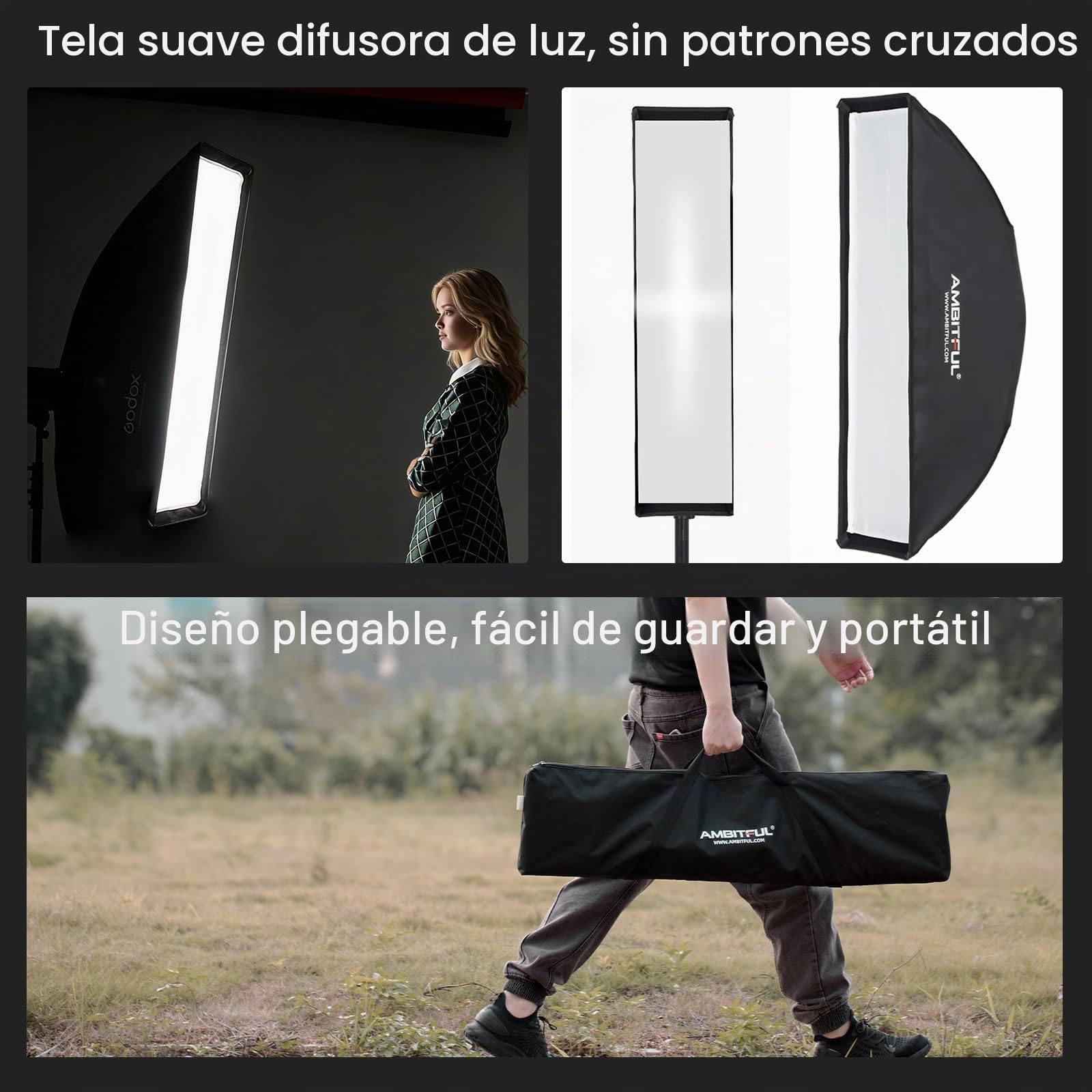 AMBITFUL 2 Tiras de Rejilla de Panal de Abeja FW30X120 de 30 x 120 cm, Montaje Bowens para Flash de Estudio
