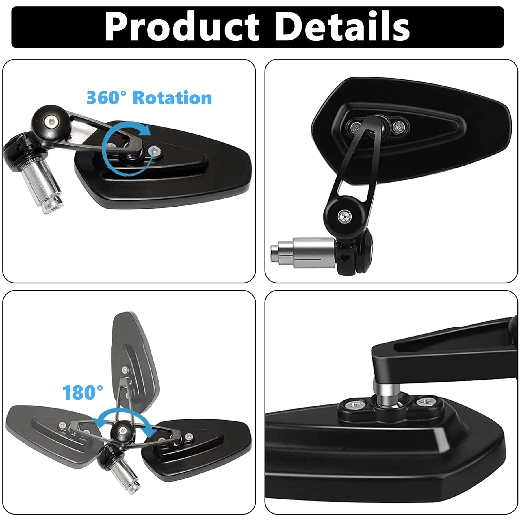 Heart Horse Rétroviseur de Moto Universel 7/8",Bar End Rétroviseurs CNC,Retroviseur Embout de Guidon Anti-Glare Rétroviseur Moto Latéraux pour Moto CBR600 FZ07 FZ09 MT03 MT07 MT09 Z125 Z900 (Bleu)