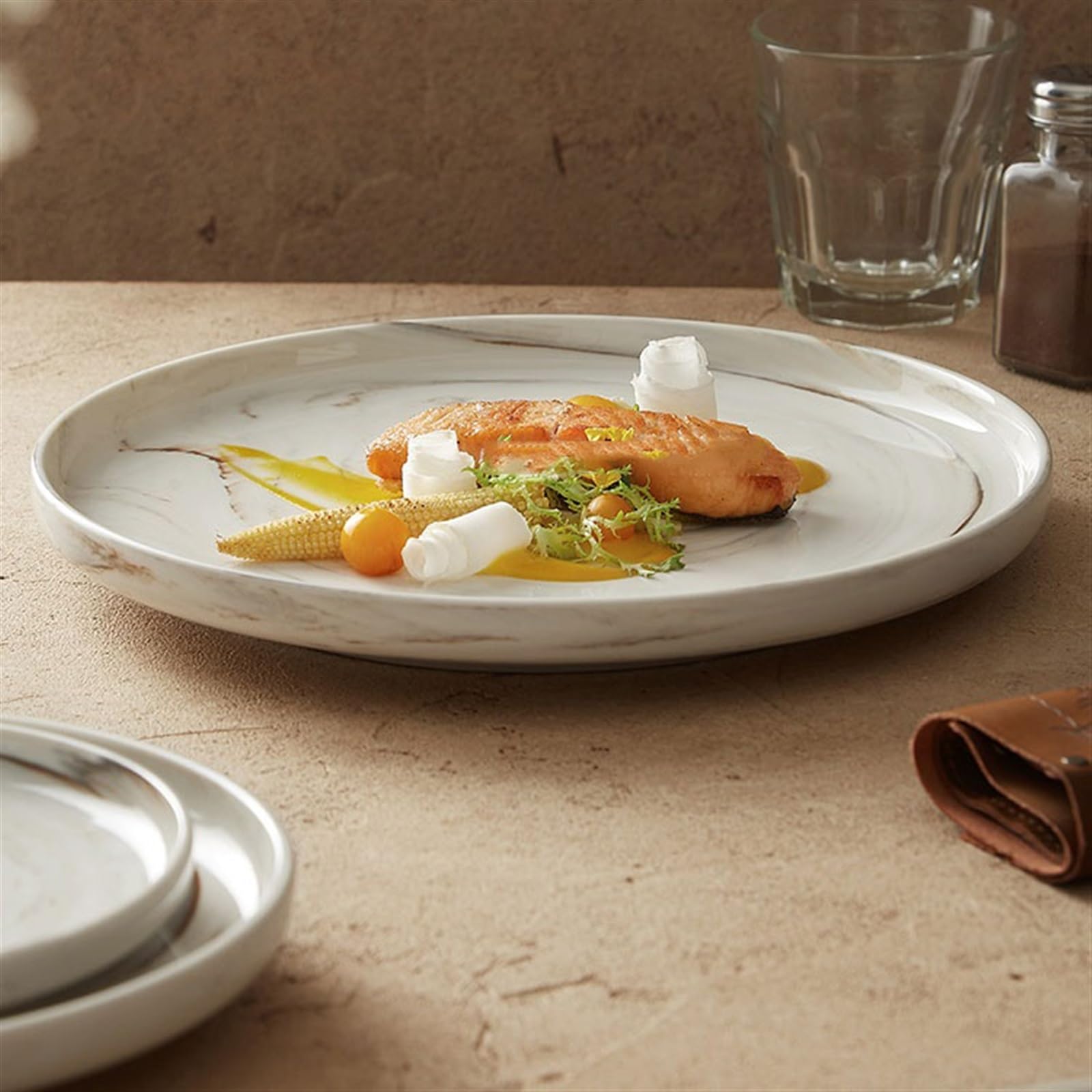 Talerz obiadowy imitacja marmuru talerz obiadowy prosty okrągły talerz ekskluzywny hotel restauracja zastawa stołowa ceramiczne talerze do steków obiadowych (32 cm)