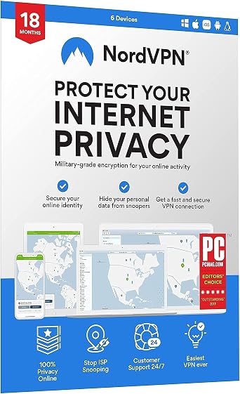 NordVPN Standard - 2.5-Year VPN & Cybersecurity Software Subscription For 6 Devices - Block Malware, Malicious Links & Ads, Protect Personal Information [Physical box]