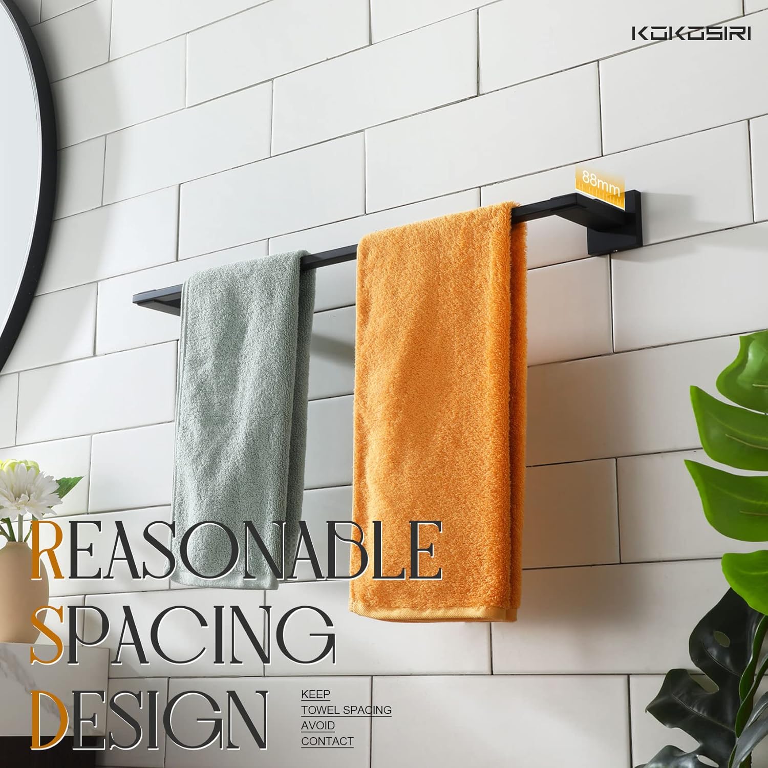 KOKOSIRI Towel Bars Matte Black Bathroom Towel Rails Wall Mounted, 24 Inches Bath Towel Holder for Kitchen Toilet Cabinet Showeroom, Stainless Steel B4006BK-L24