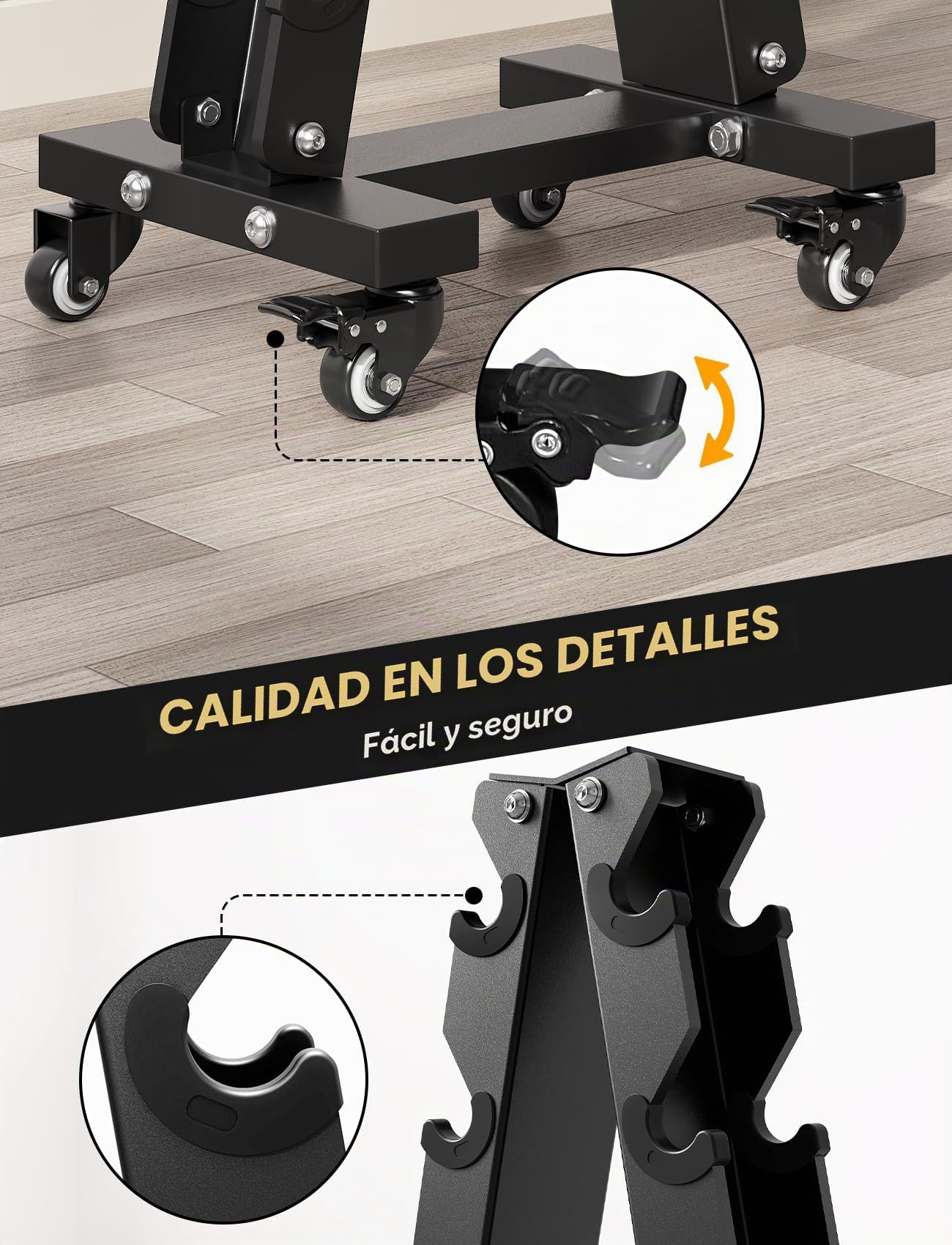 YOLEO 5 Niveles Soporte para Mancuernas con Rueda, Soporte Para Pesas de Alta Resistencia, Organizador de Almacenamiento Portátil Para el Hogar o el Gimnasio, Diseño Antideslizante