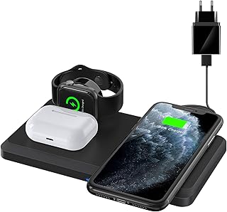 Wireless Charger,3 in 1 Induktive Ladestation Qi Kabellose Ladegerät mit 18W Adapter für Apple Watch 6/5/4/3/2/1,AirPods P...
