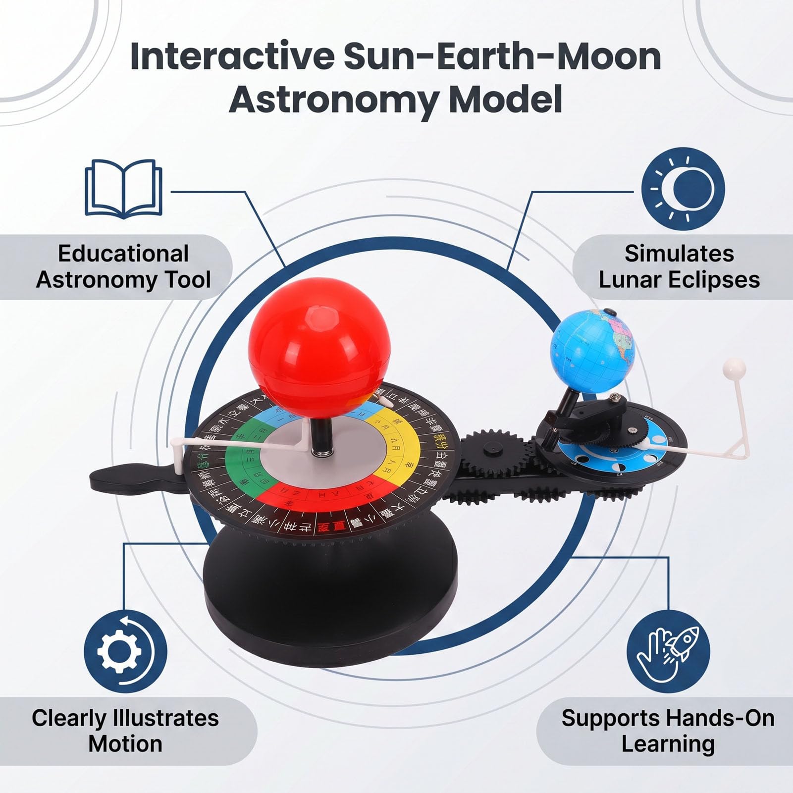 Luocute Model Orbity Słońca Ziemia Księżyca, Narzędzie do Demonstracji Astronomii Edukacyjnej Interaktywny Model Układu Słonecznego dla Dzieci, Uczniów, Klasa, Nauka w Domu, Zestaw