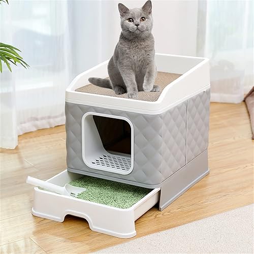 Caja de arena para gatos con tabla de rascar, caja de arena para gatitos de gran espacio con bandeja y cuchara, inodoro para gatos pequeños del