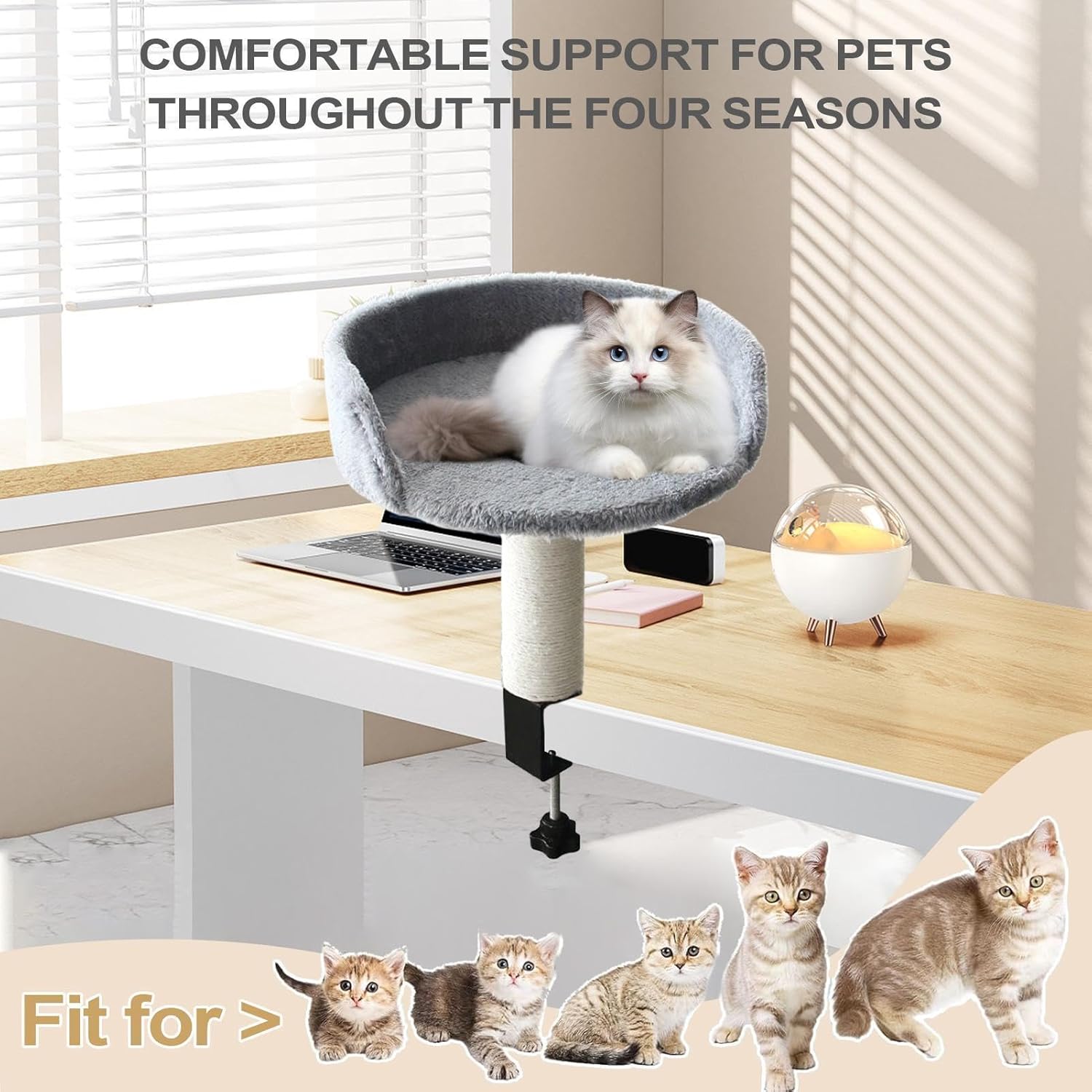 Pet Bed - Desktop Cat Hammock Perch, Swivel Adjustable Nest with Soft Fabric Padding Stable Mount Frame, Space Saving Relaxation Feature, Ideal for Living Room Study Area Compact Home Us