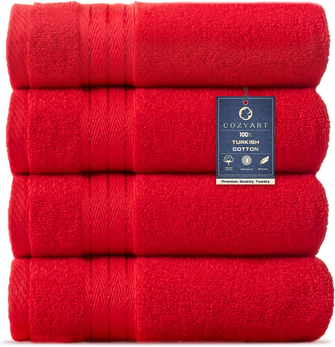 COZYART Red Hand Towels for Bathroom 4 Pcs, 13x30 Cotton