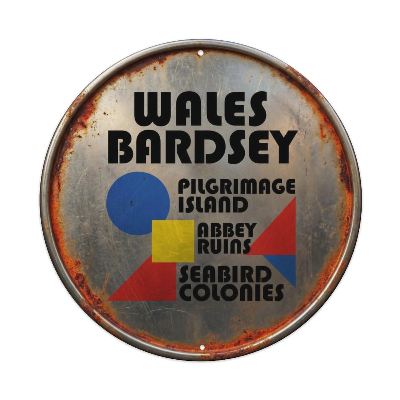 Yrnq 8X8inch Vintage Style Bardsey Pilgrimage Welsh Mid Century Europe Travel Metal Tin Sign
