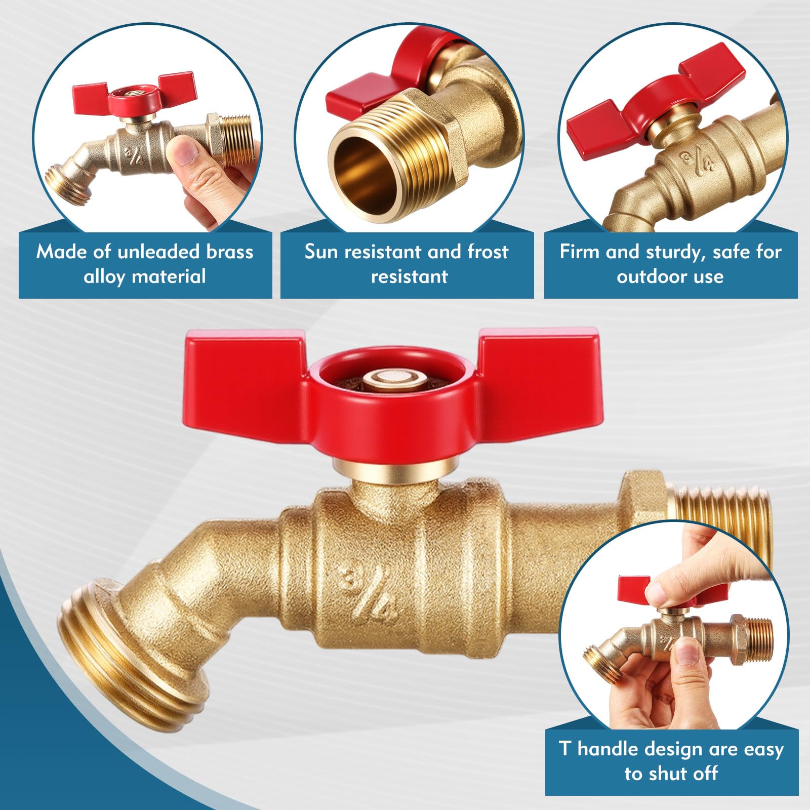 VIHOSE Paquete de 10 baberos macho para manguera, 1/4 de vuelta para manguera de agua de latón para exteriores, válvula de cierre resistente para jardín, patio al aire libre (rojo, 3/4 pulgadas Mip x