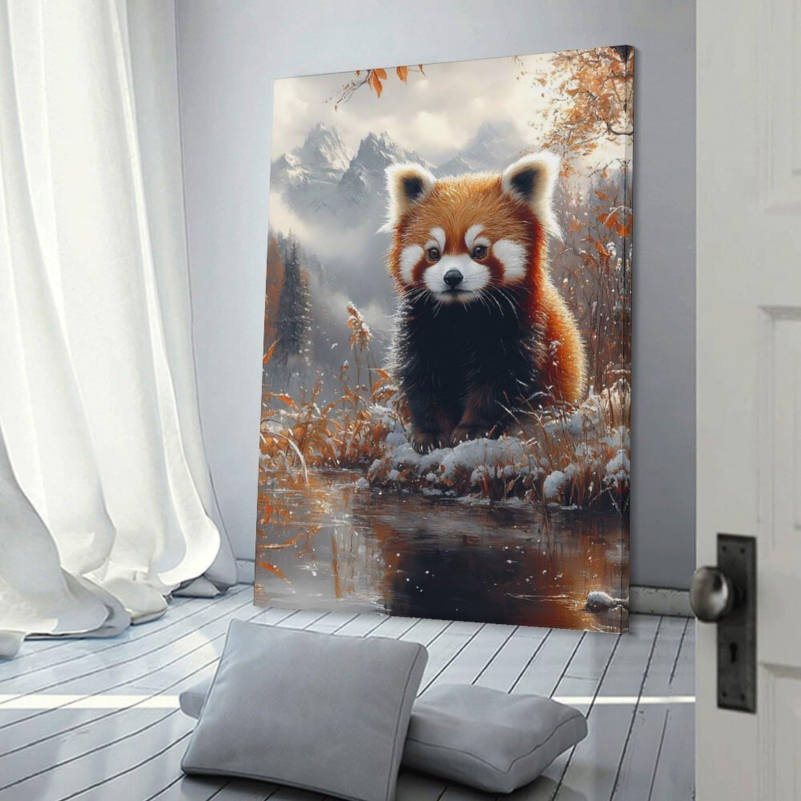 Junmoney Red Panda in Snowy Forest Home Decor Wall Art, 24x36inch(60x90cm), for Apartments, Flats Or New Home Decor, An Easy Choice for New Home Styling
