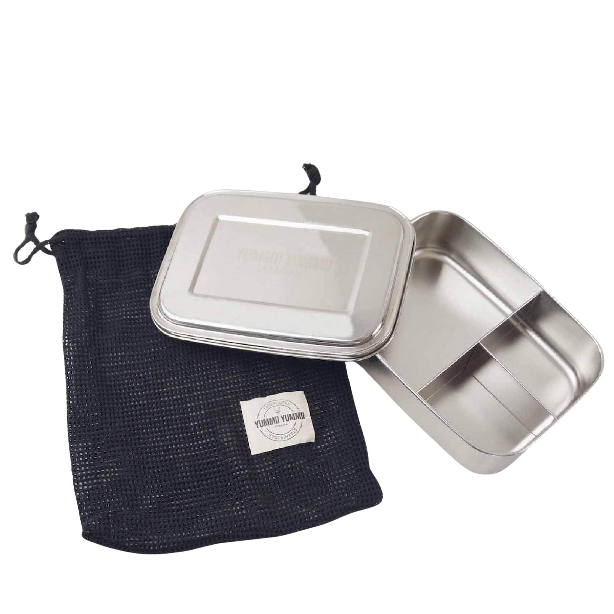 Bento Large 3 y bolsa de malla reutilizable. Fiambrera de acero inoxidable 18/8 1800 ml/Fiambrera ecológica con 3 compartimentos - perfecto para comidas más grandes.