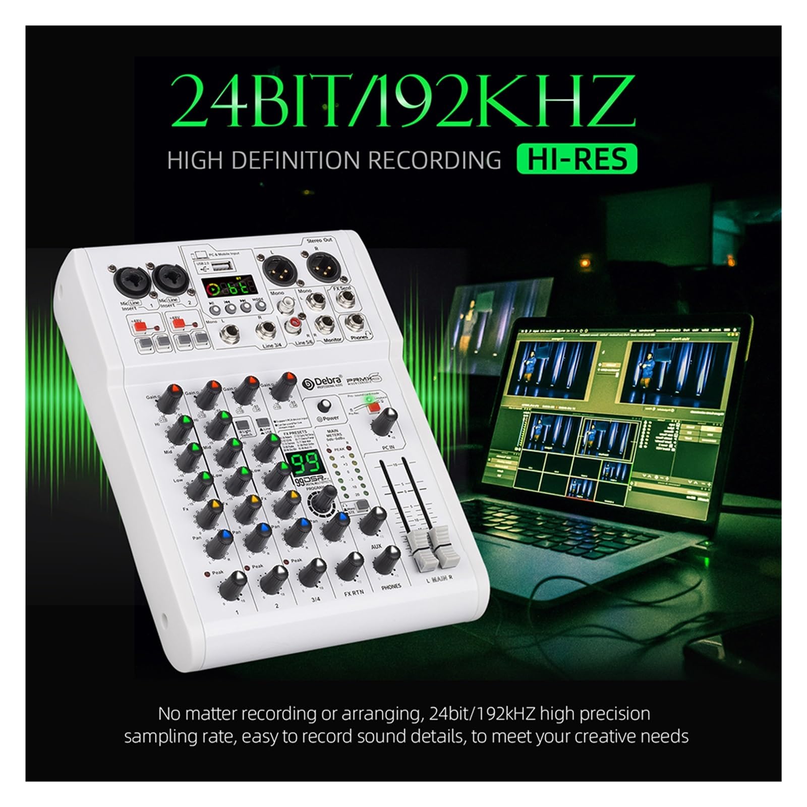 Mikser DJ-ski, DJ Console Mikser 99 Efekty DSP Konsola miksująca PRMX-6 z 5.0 BT 24bit/192k Do nagrywania instrumentów muzycznych