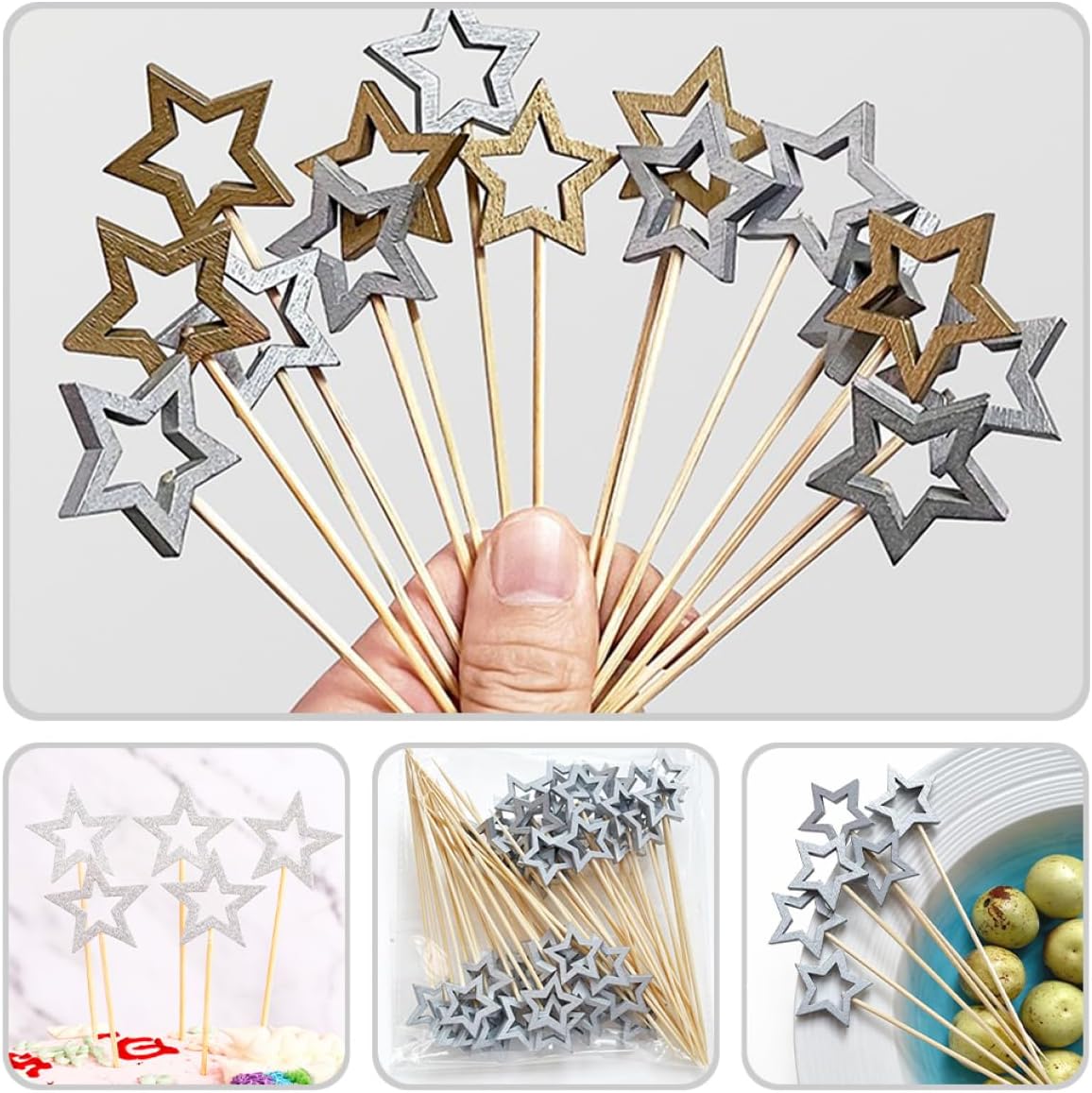 PRETYZOOM 300pcs Christmas Cocktail Picks Fruit Skewers for Parties Xmas Decorations and Home Supplies Stylish Star Design for Easy Serving and Cleanup