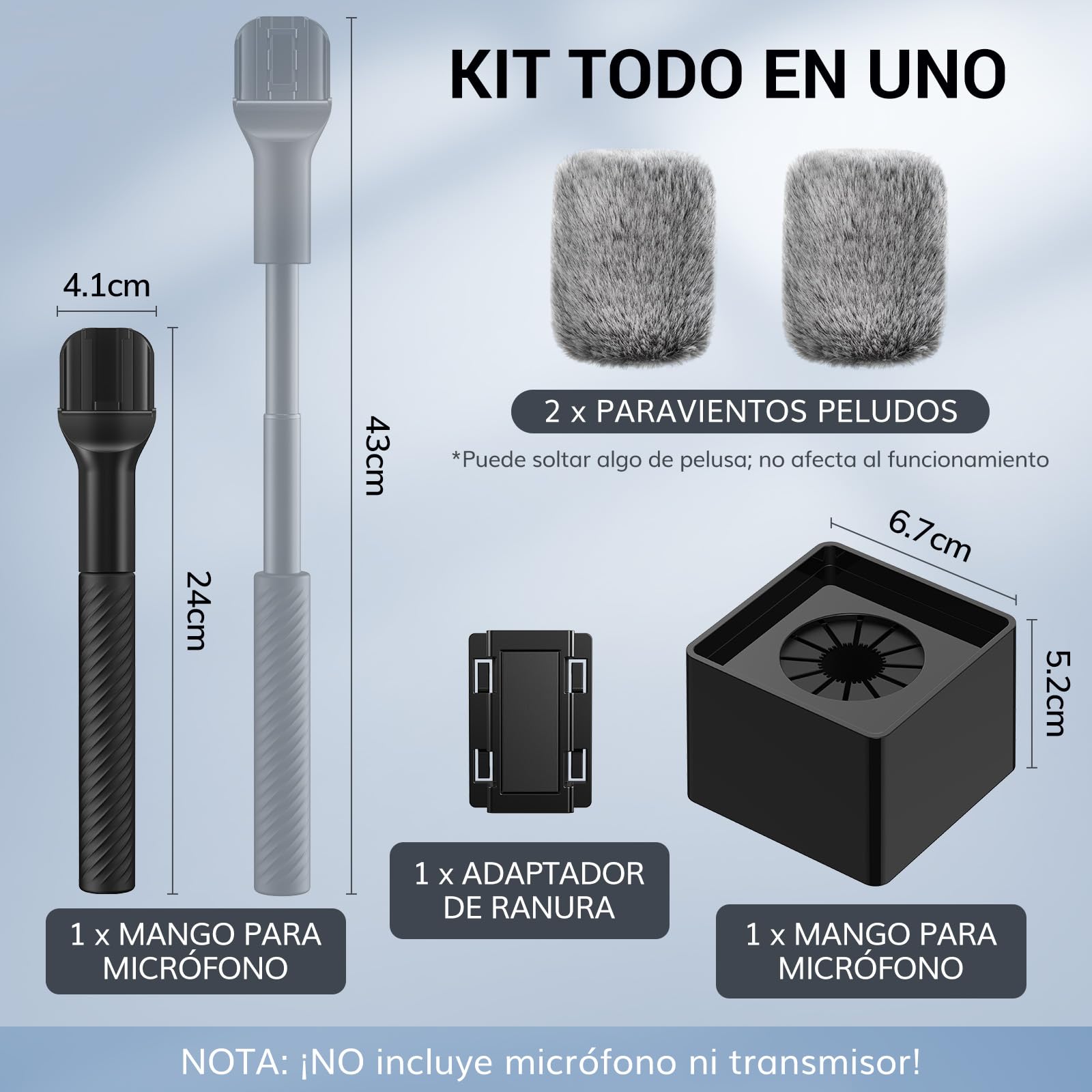 TONOR Mango de Micrófono Wireless DJI RODE, Pie de Longitud Ajustable para Micrófono Lavalier, Rig con Bandera de Canal, Agarre de Goma, Silenciador de Viento para Vlog, Reportajes, Entrevistas, TP40