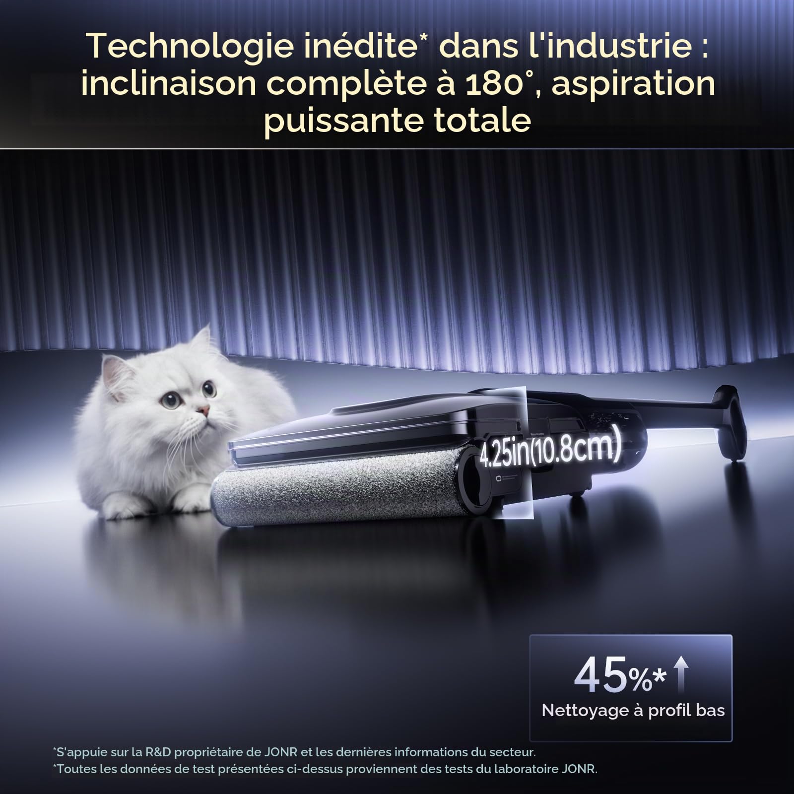 JONR H2 Pro Aspirateur sans fil avec eau chaude auto-nettoyante, design innovant de protection contre les odeurs, aspiration ouragan 20 000 Pa, 180 ° à plat avec zéro perte de puissance et de capacité