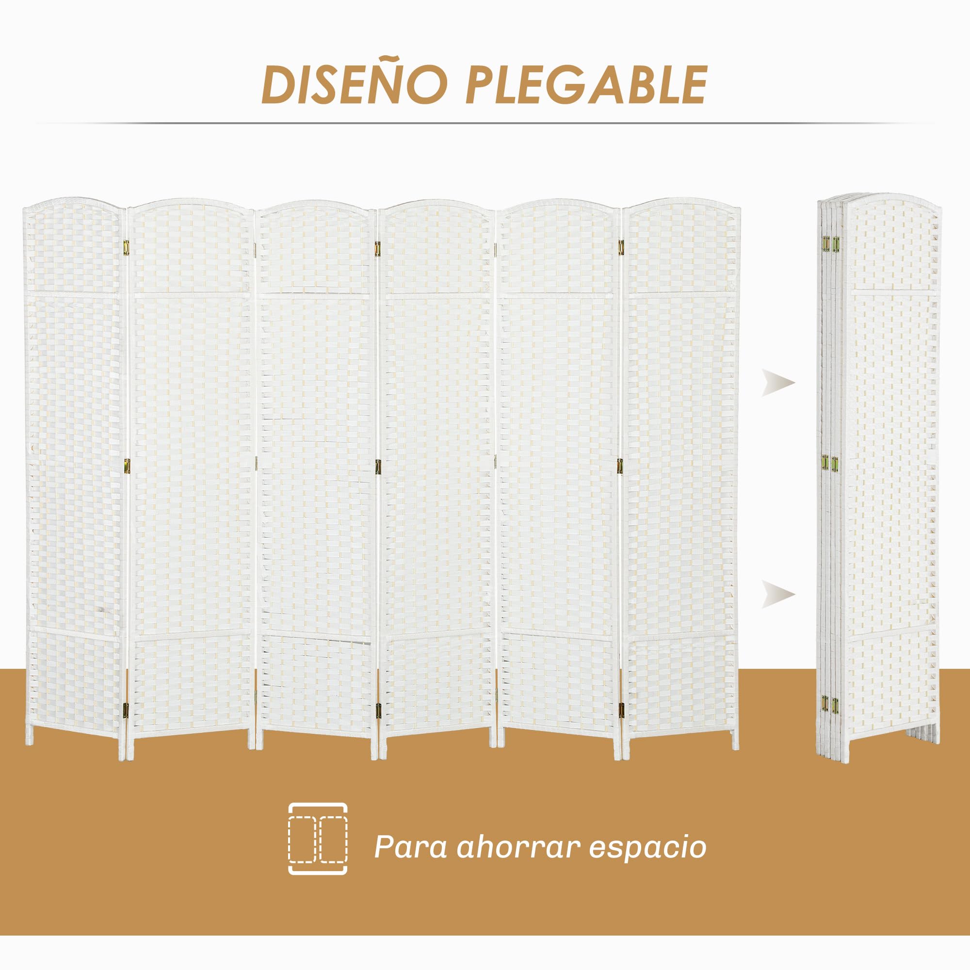 HOMCOM Biombo de 6 Paneles 240x170 cm Separador de Ambientes Plegable Biombo Separador de Ambientes para Salón Dormitorio Oficina Blanco