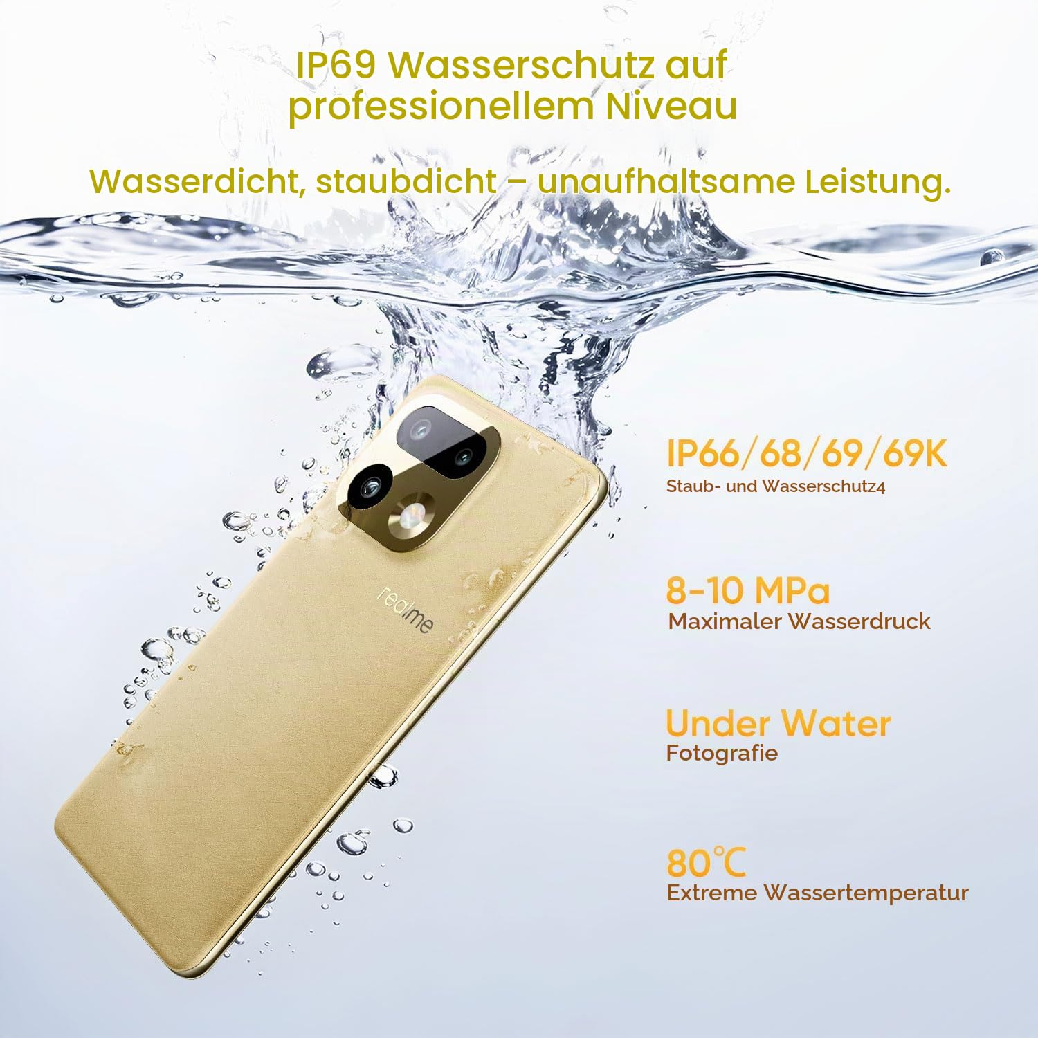 realme 16 Pro+ 5G Smartphone 12+512GB, Gold | 7000mAh Akku, 80W Schnellladung, 6,8 Zoll Display, 144Hz, 200MP Kamera, Qualcomm Snapdragon 7 Gen 4, IP69