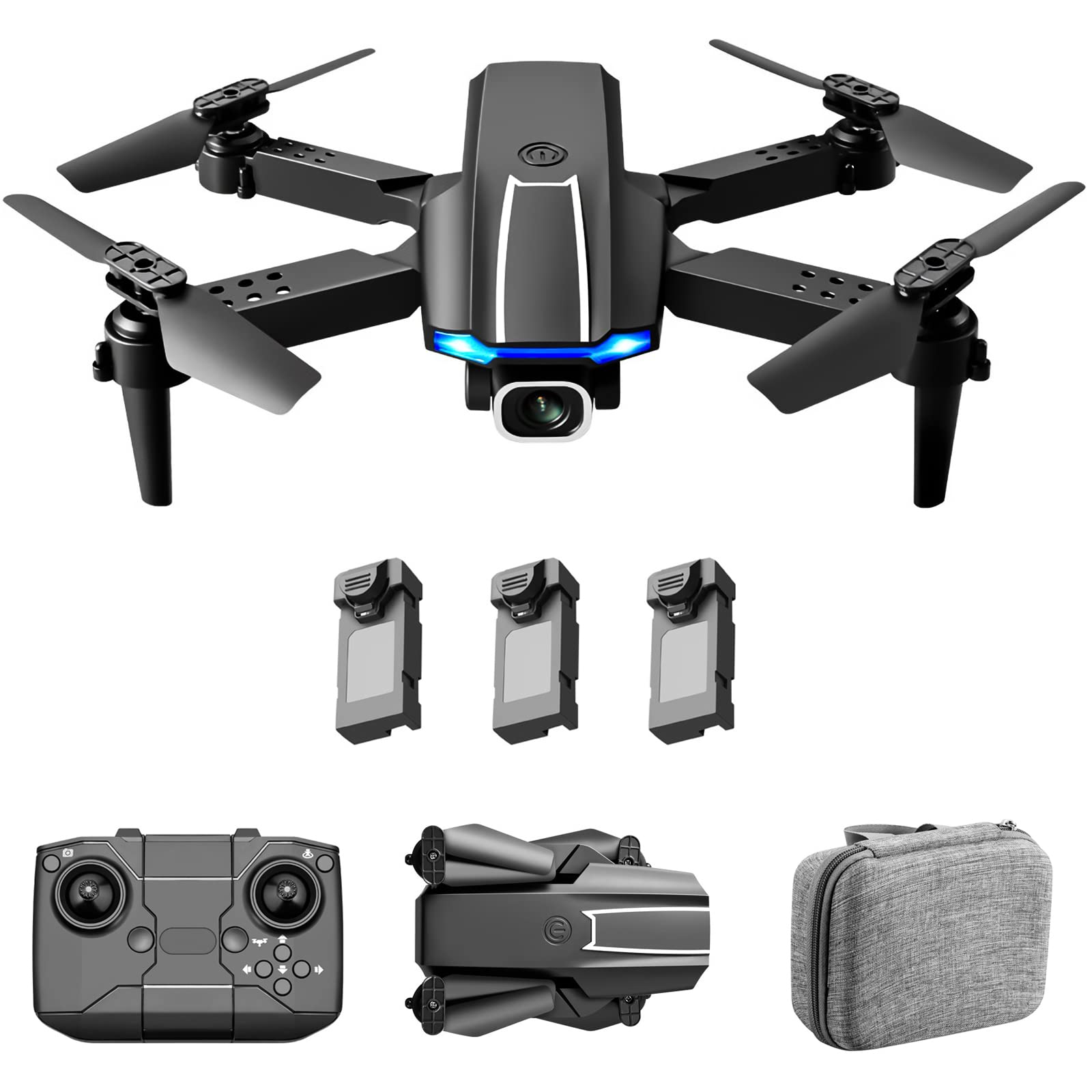 Droni Pieghevoli con Fotocamera 4K, quadrirotore RC per Adulti, Video Live FPV, Mantenimento dell'altitudine, decollo a Una Chiave per Bambini o Principianti con 3 batterie, modalità Senza t