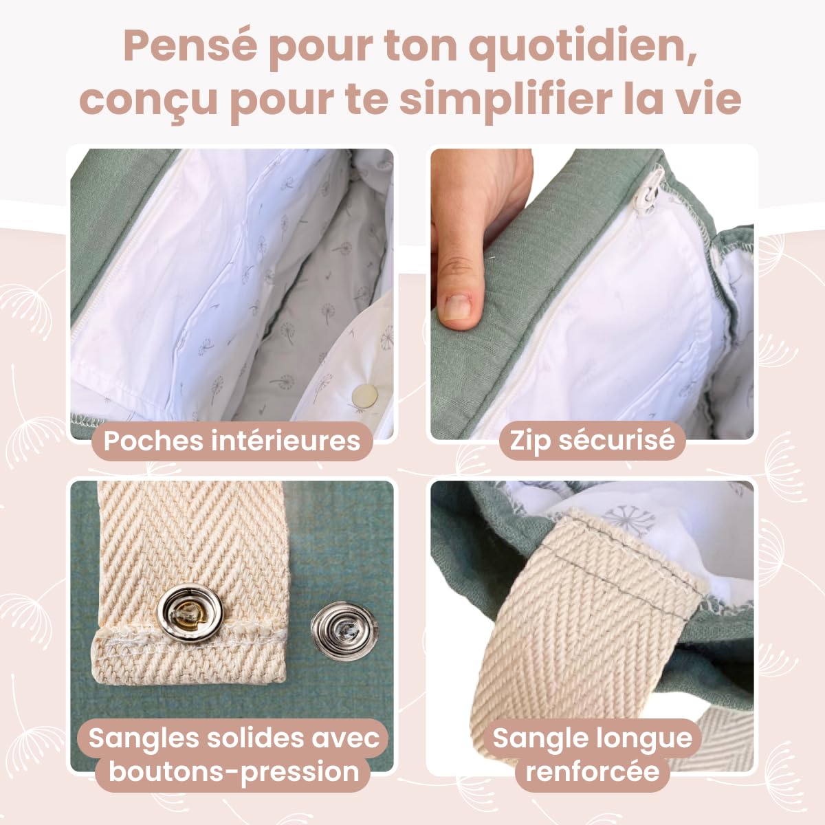 MIMUSELINA | Sac à Langer Bébé pour poussette | Grand bagage avec Grande Capacité et Plusieurs Compartiments | Sac Bébé Maternite Élégant et Pratique | Fait en Espagne