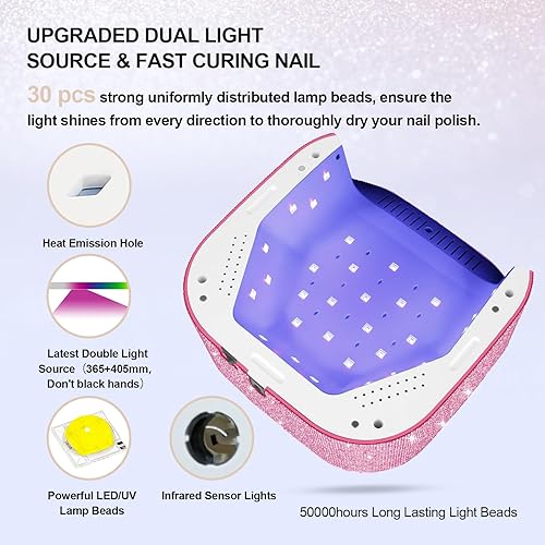Miniatura 3 de Lavinda Lámpara de uñas UV de 54 W, lámpara de uñas LED UV inalámbrica para esmalte de uñas de gel y lima de uñas eléctrica de 35000 RPM para uñas